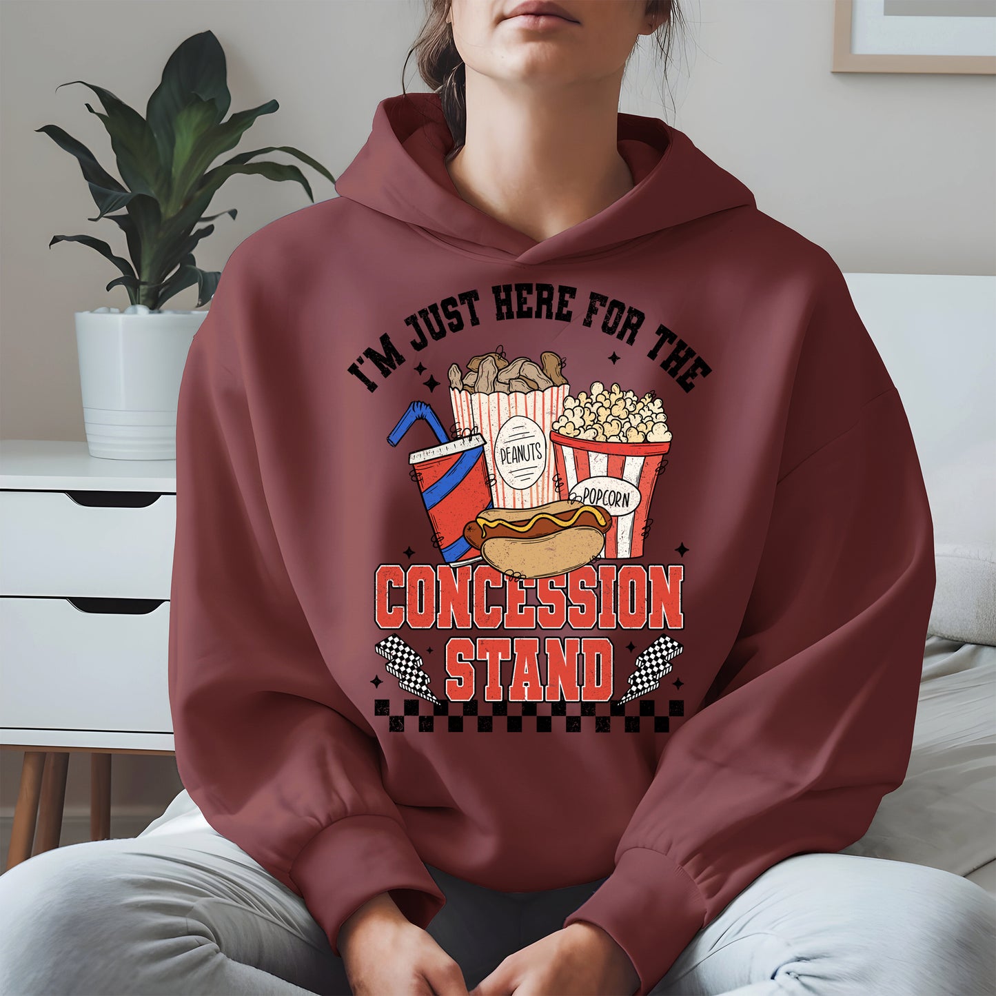 Concession Stand Sport Shirt Hoodie Sweatshirt with Snack Bar Design