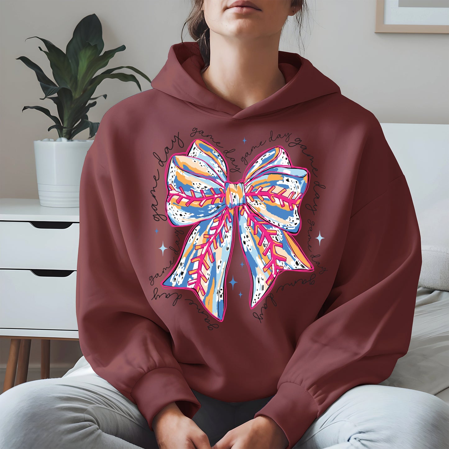 Game Day Bow Shirt Sport Tee Hoodie Sweatshirt for Baseball Fans