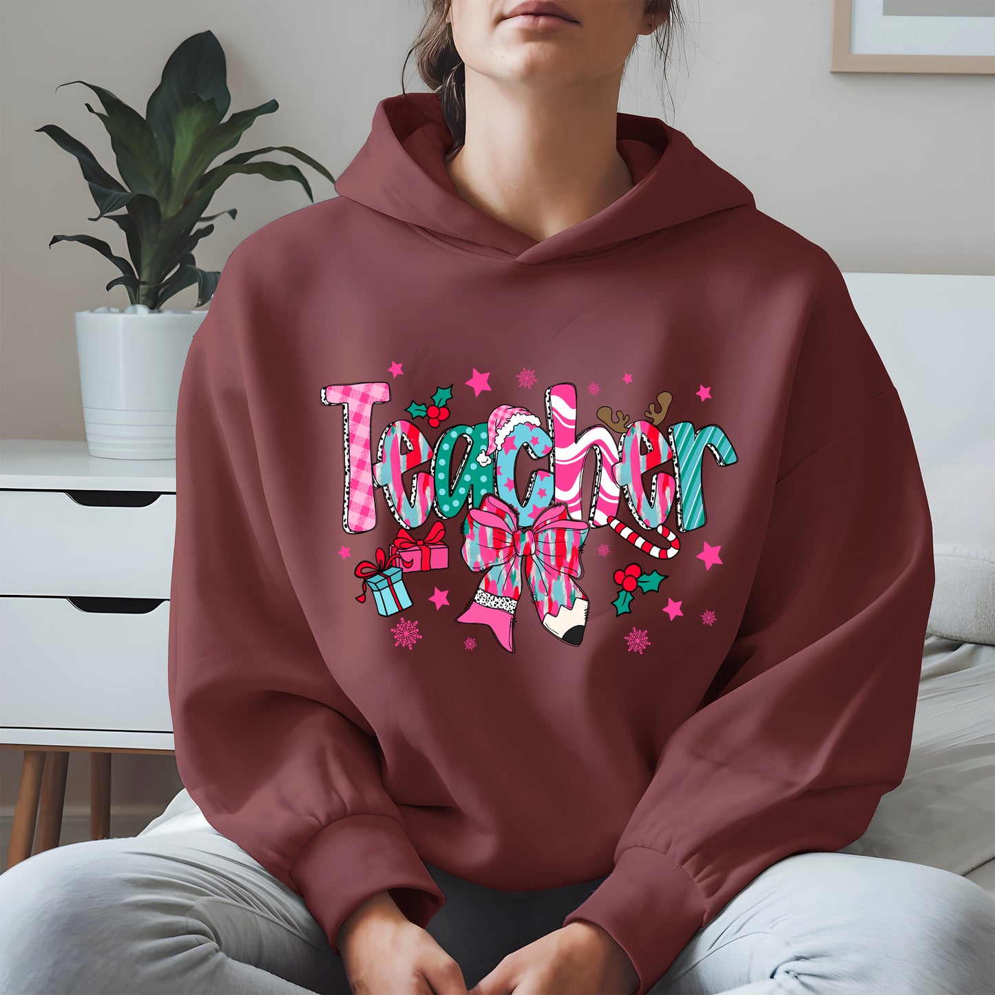 Christmas Teacher Shirt with Gifts and Bow