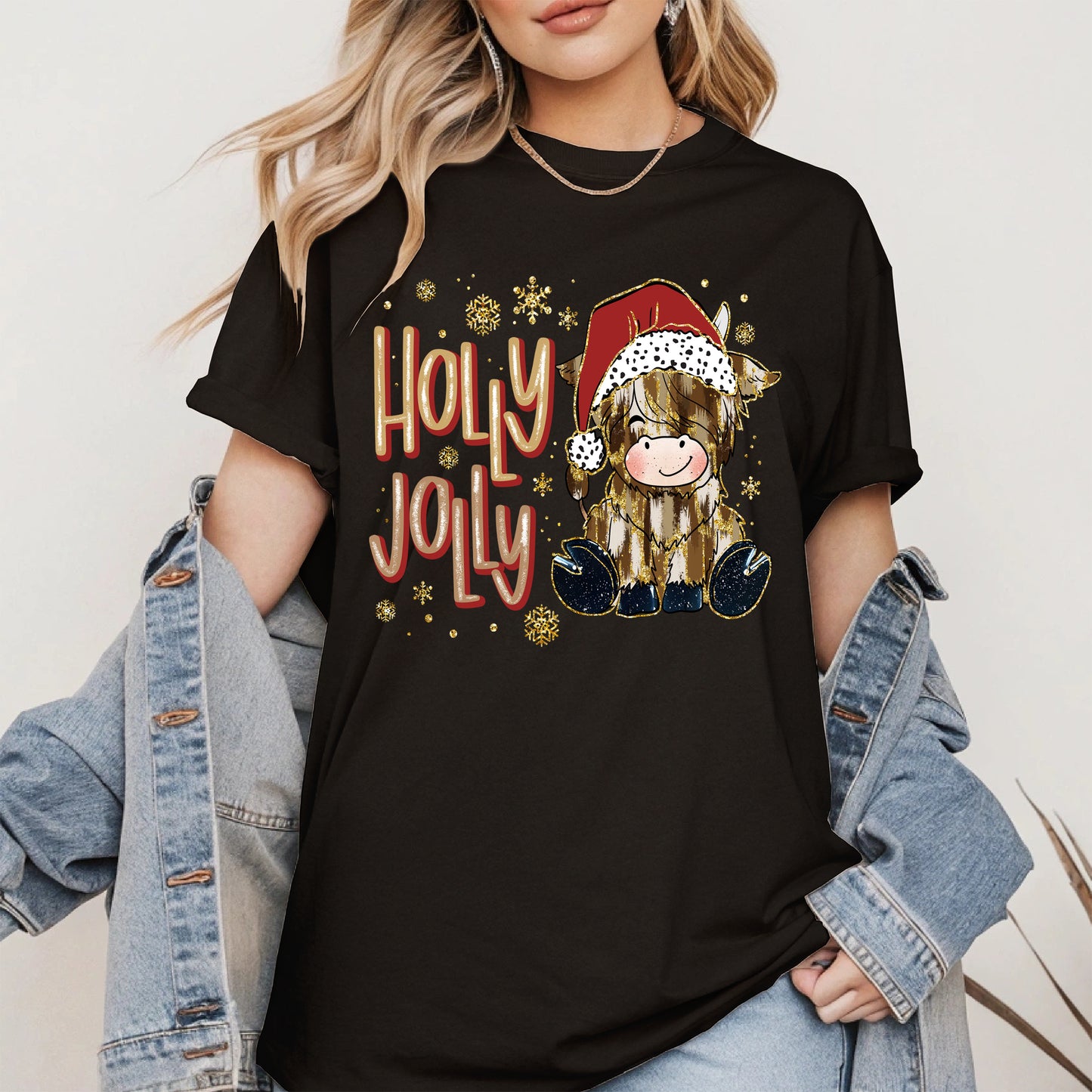Holly Jolly Christmas Cow Santa Shirt