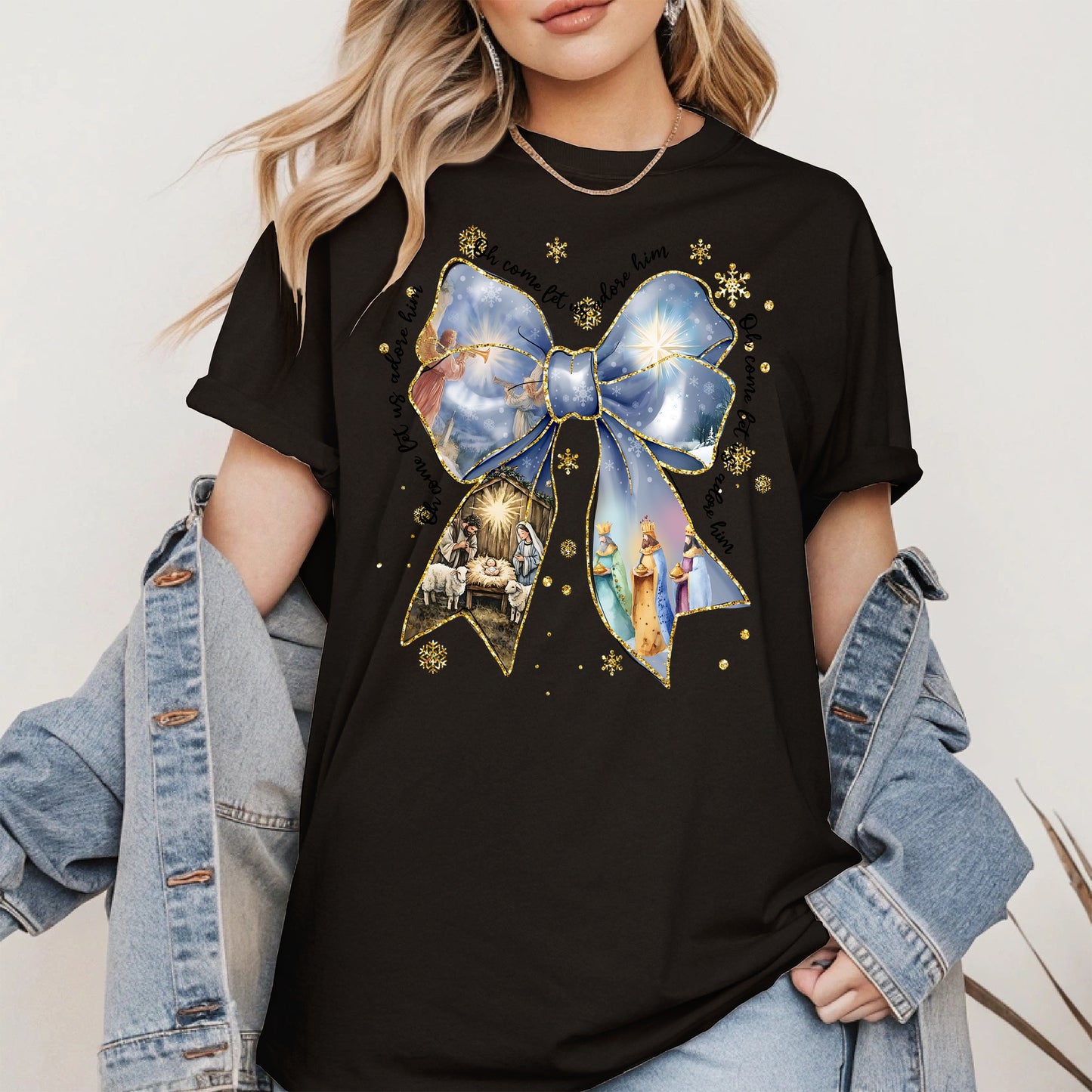 Oh Come Let Us Adore Him Nativity Christmas Shirt