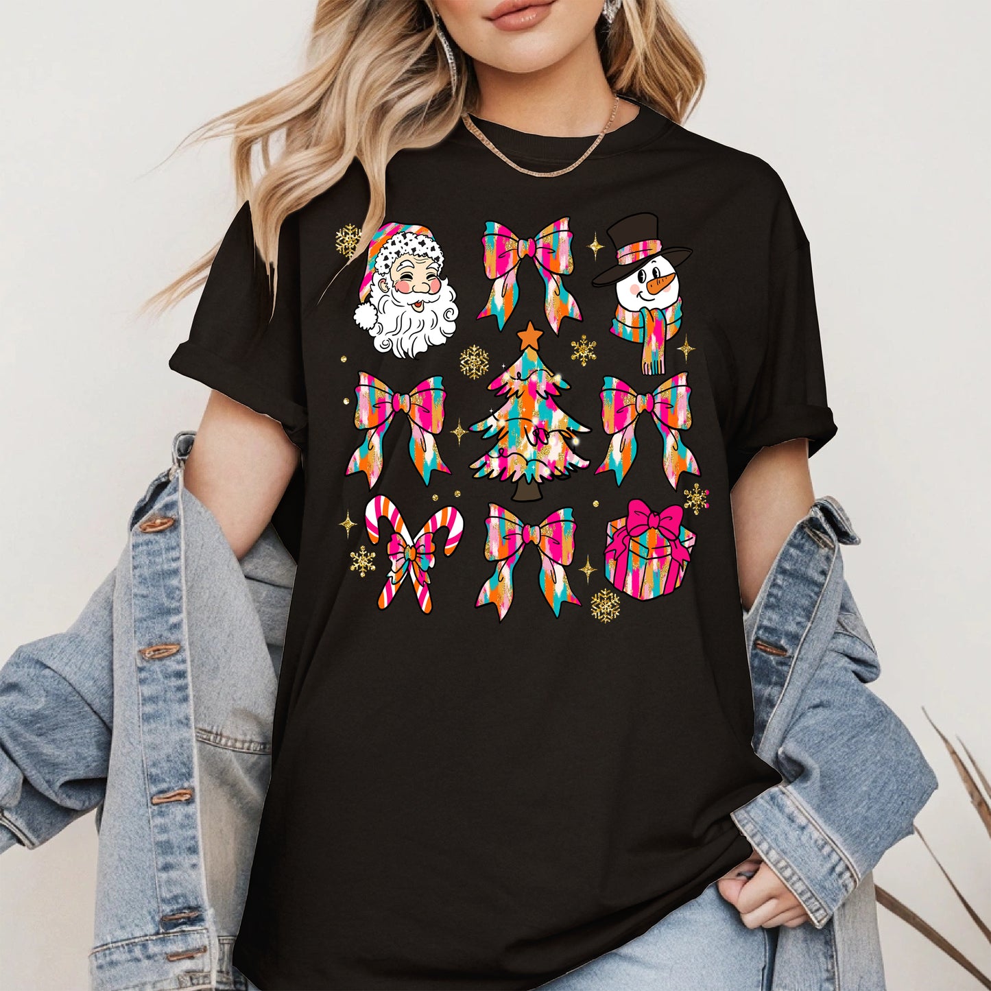 Colorful Brushstroke Santa Christmas Holiday Shirt