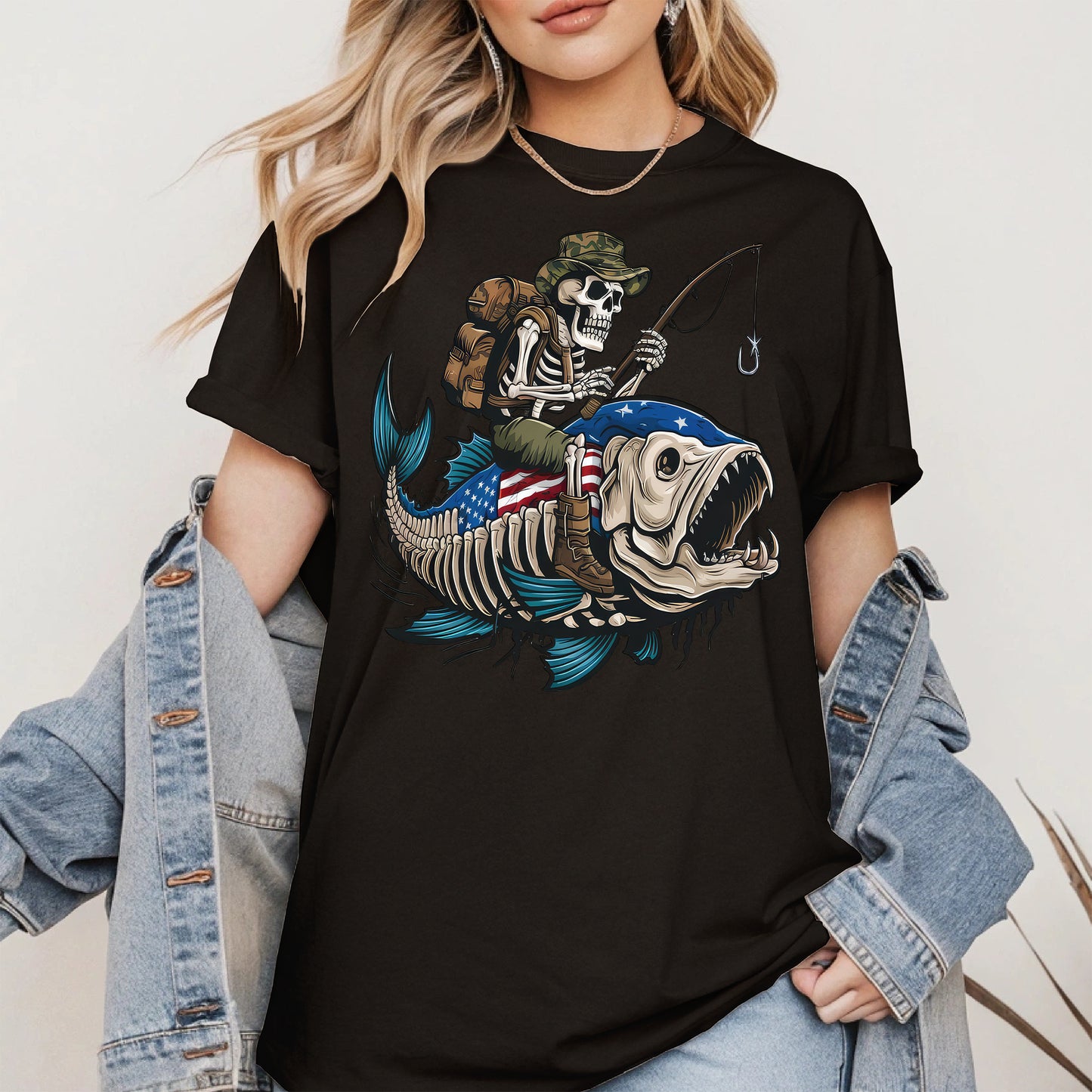 Patriotic Skeleton Fishing Shirt Hoodie Sweatshirt