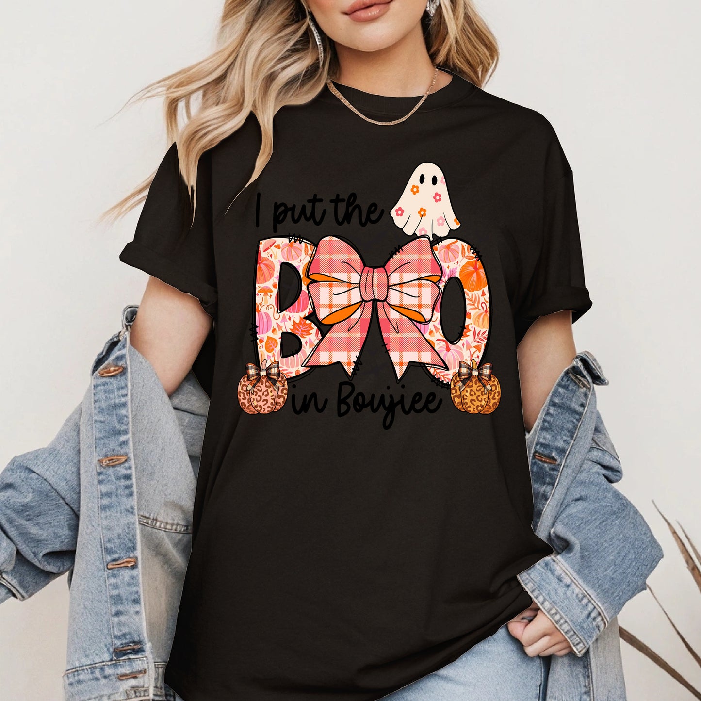 BOO Cute Halloween Shirt Hoodie Sweatshirt with Ghost and Bow
