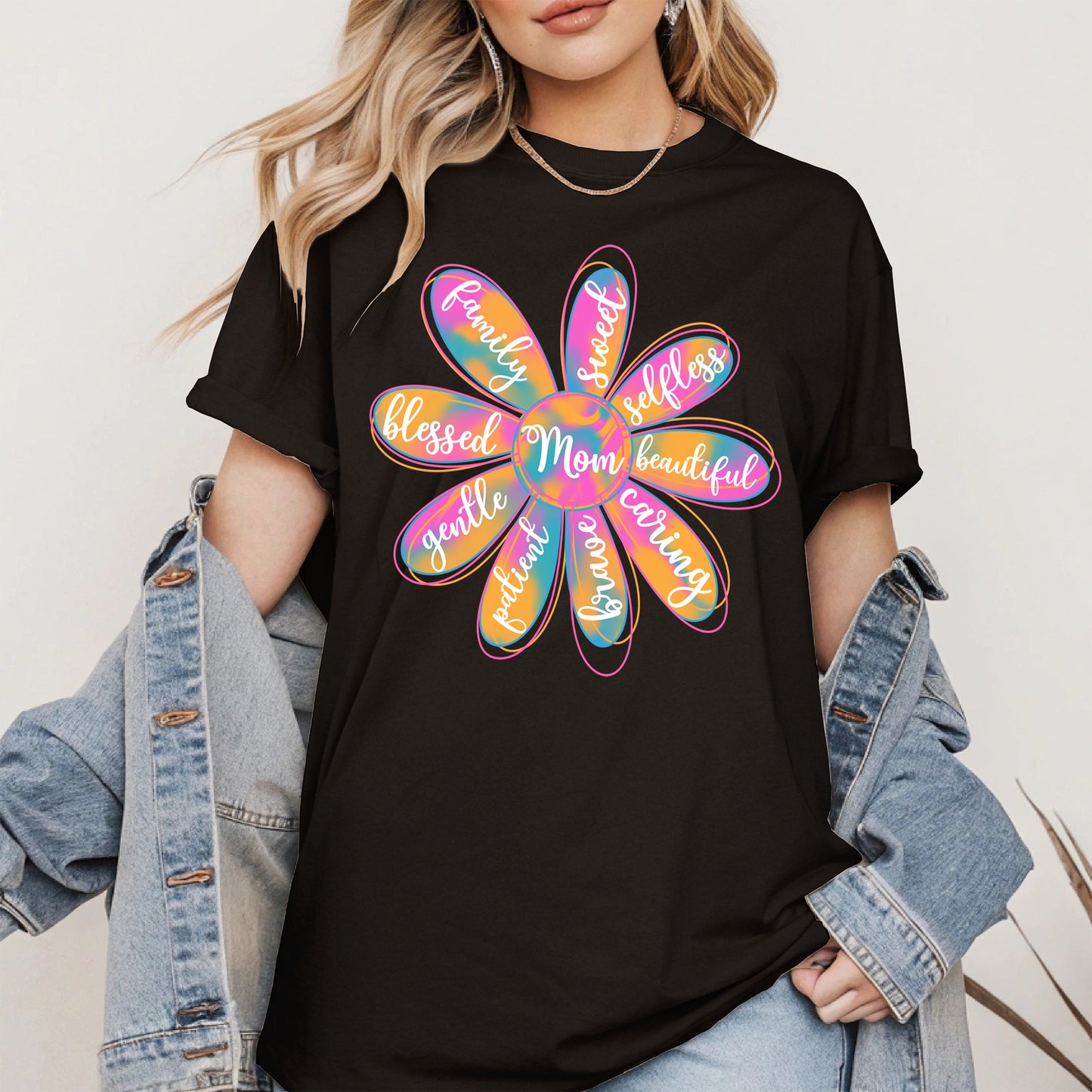 Colorful Flower Mom Shirt Hoodie Sweatshirt Gift for Mothers