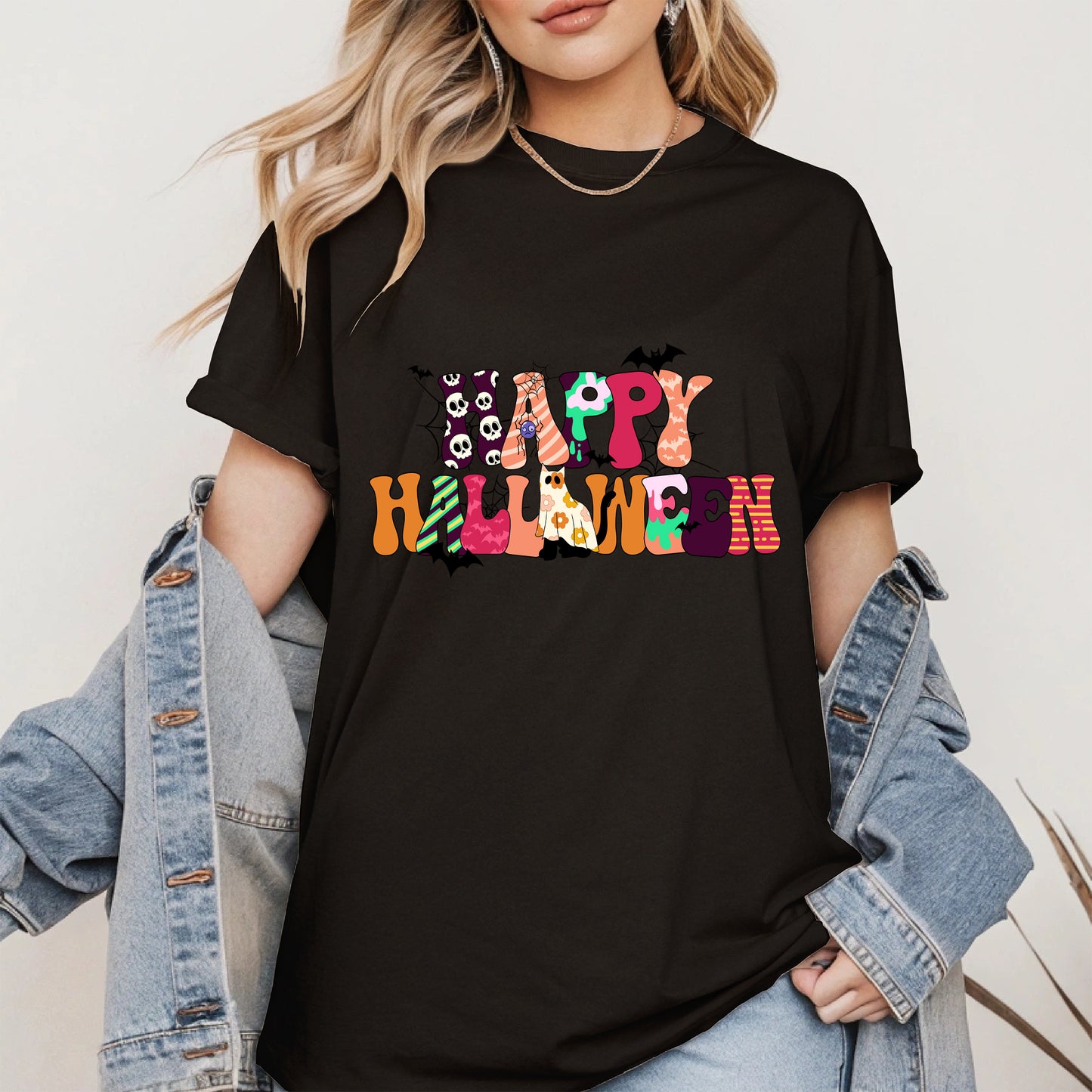 Colorful Ghost Pumpkin Retro Halloween Shirt