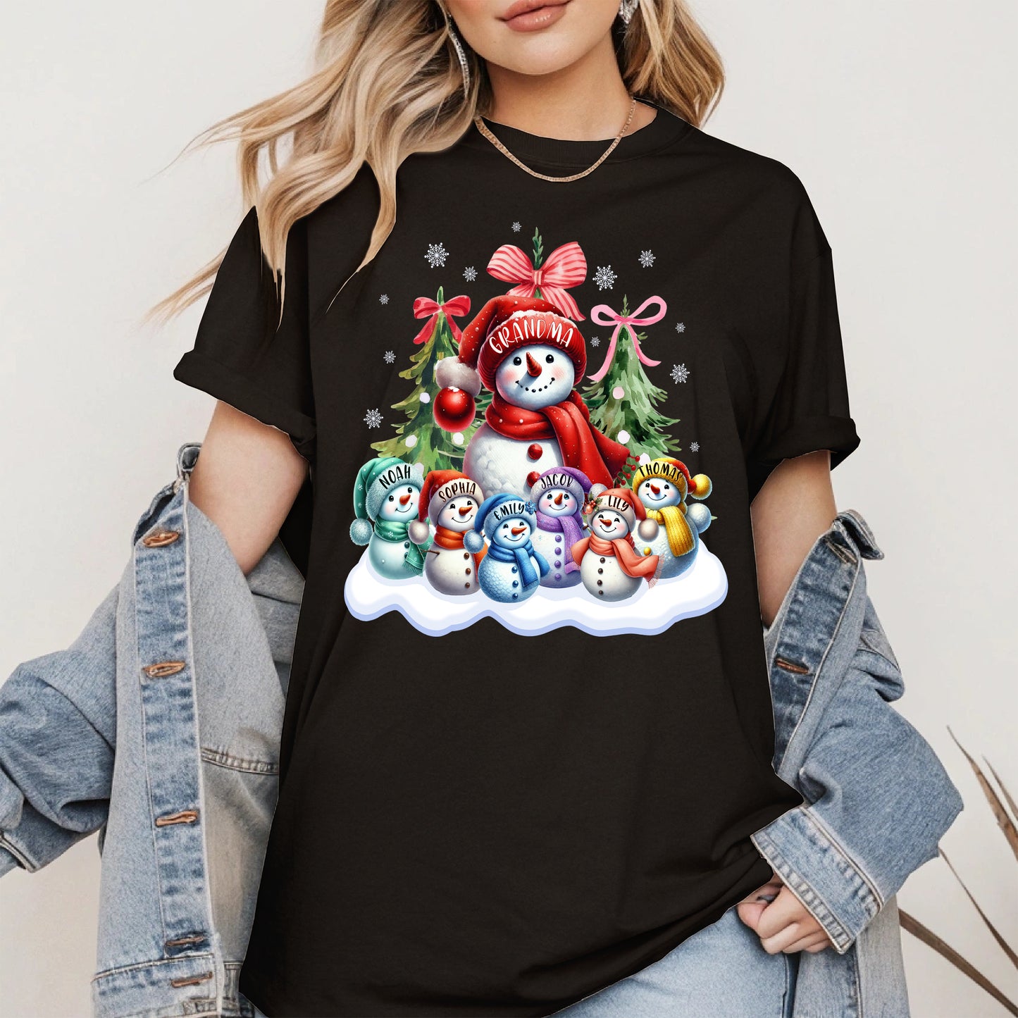 Personalized Snowman Family Grandma Shirt
