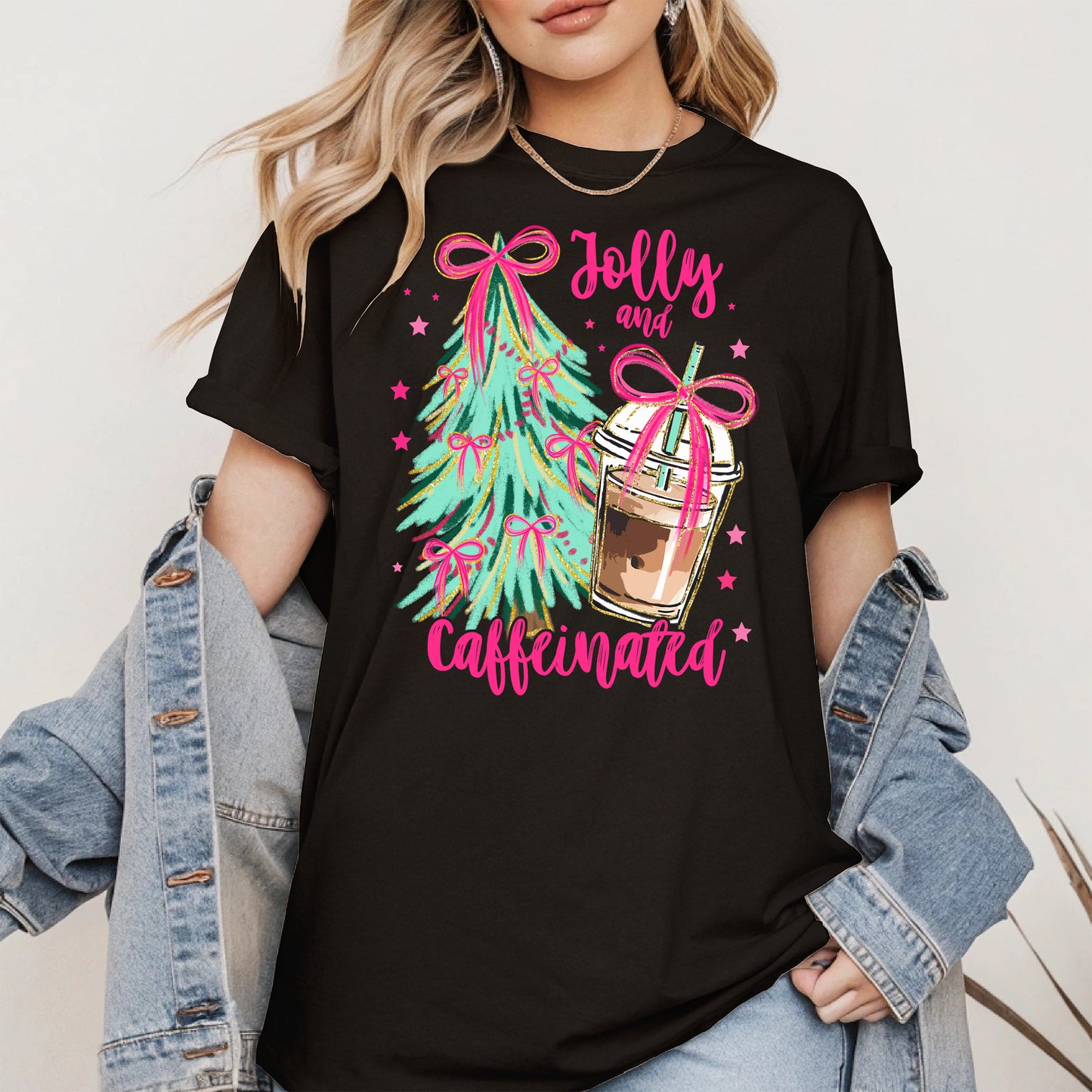 Jolly and Caffeinated Christmas Shirt
