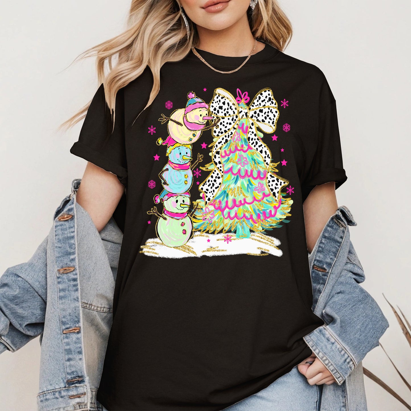 Stacked Snowmen and Christmas Tree Shirt