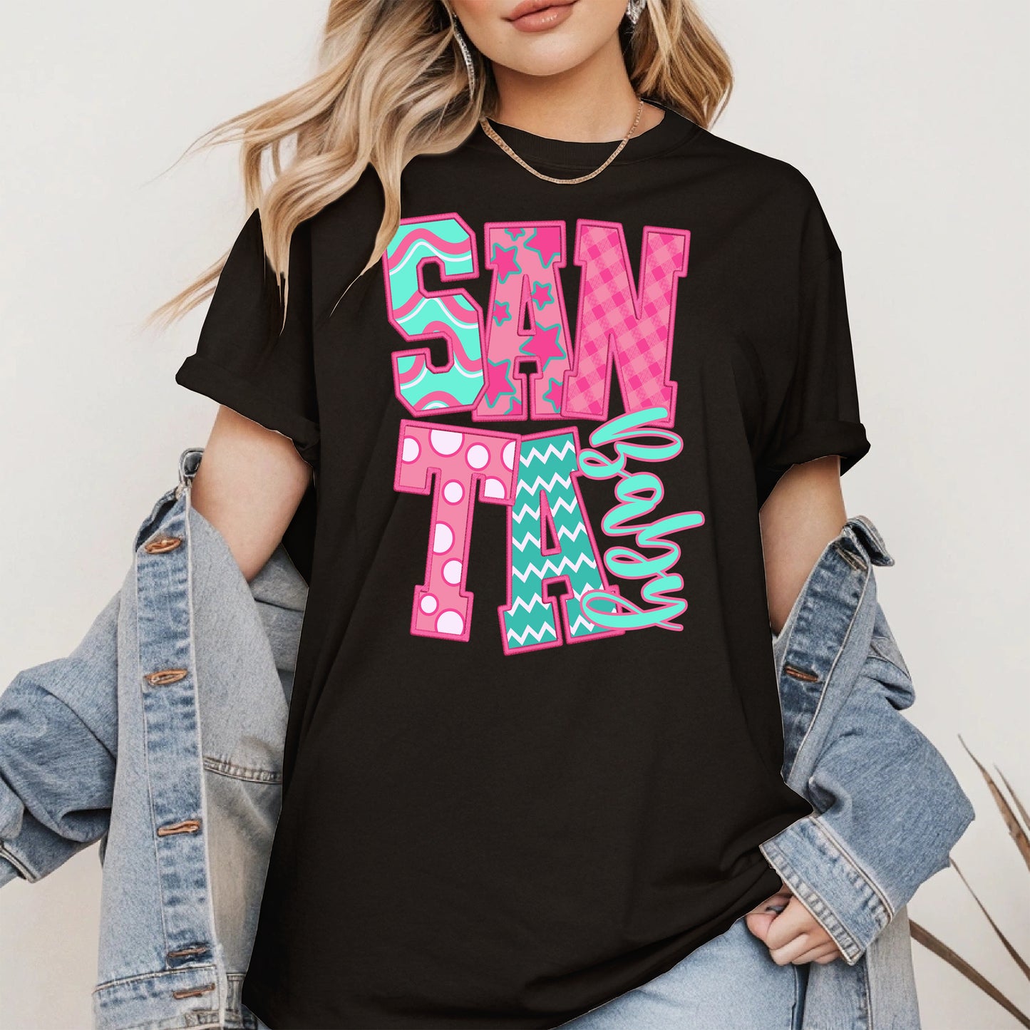 Santa Baby Embroidery-Inspired Christmas Shirt