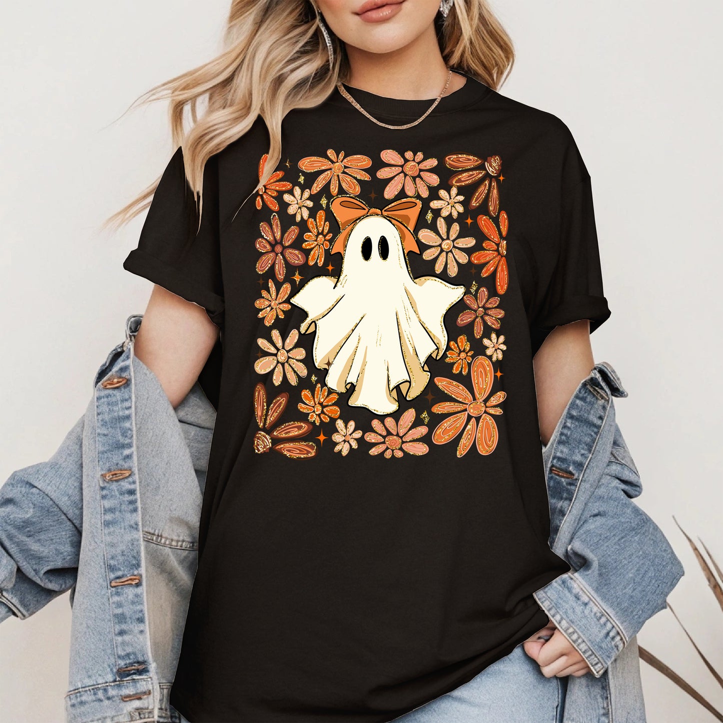 Boho floral ghost halloween shirt