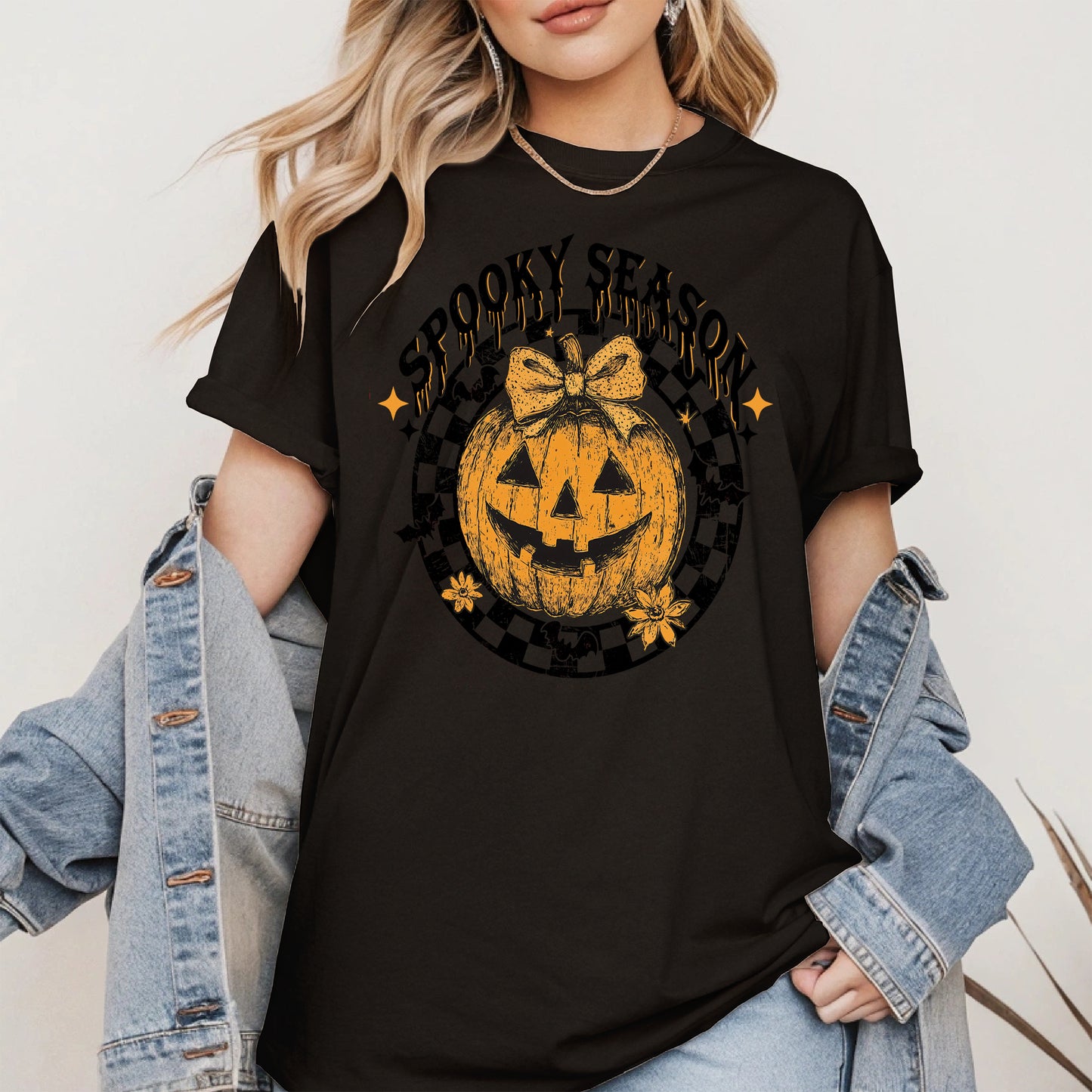Spooky Season Halloween Pumpkin Checkered shirt