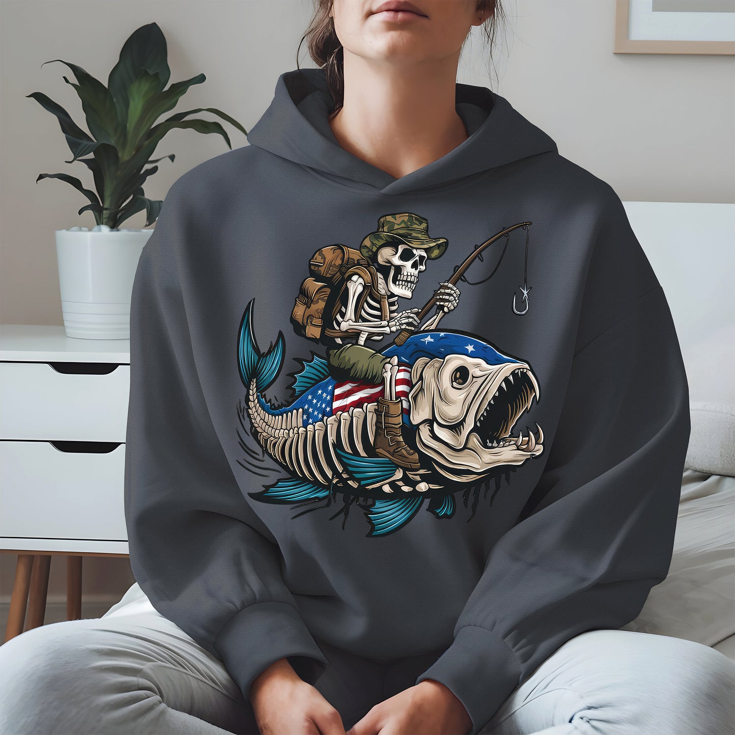 Patriotic Skeleton Fishing Shirt Hoodie Sweatshirt