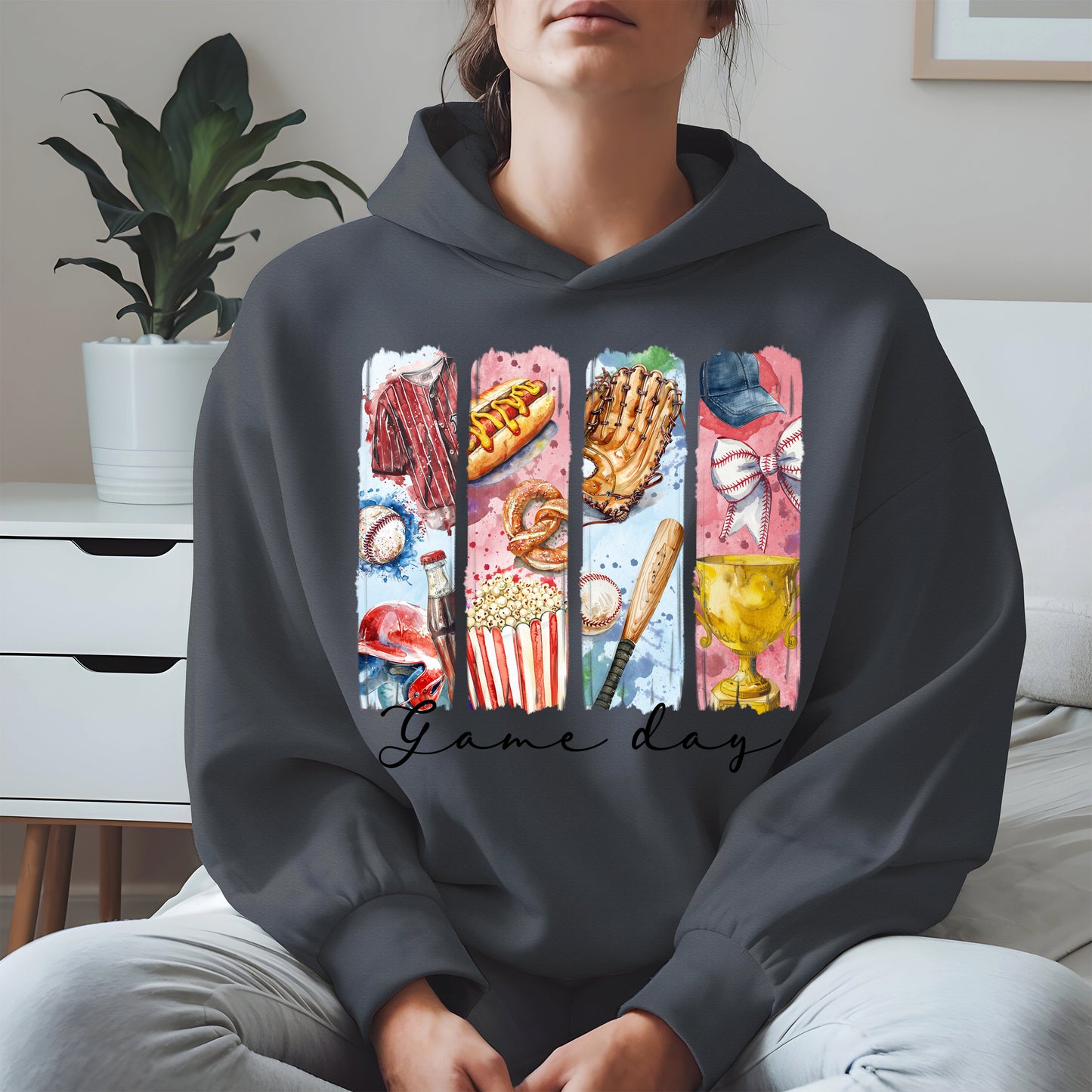Watercolor Hotdog, Bat & Trophy Baseball Sport Shirt