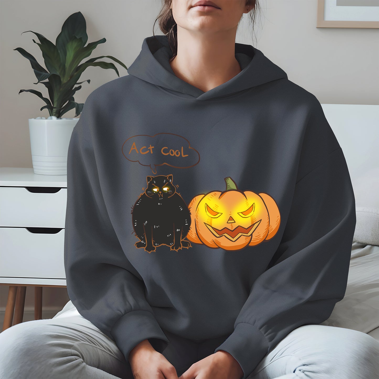 Act Cool - Black Cat & Pumpkin Halloween Tee
