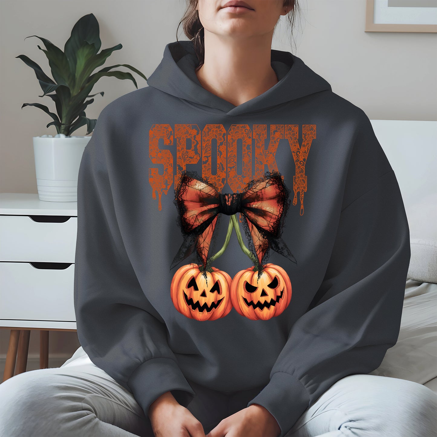 Spooky Bow Pumpkin Shirt Hoodie Sweatshirt for Halloween
