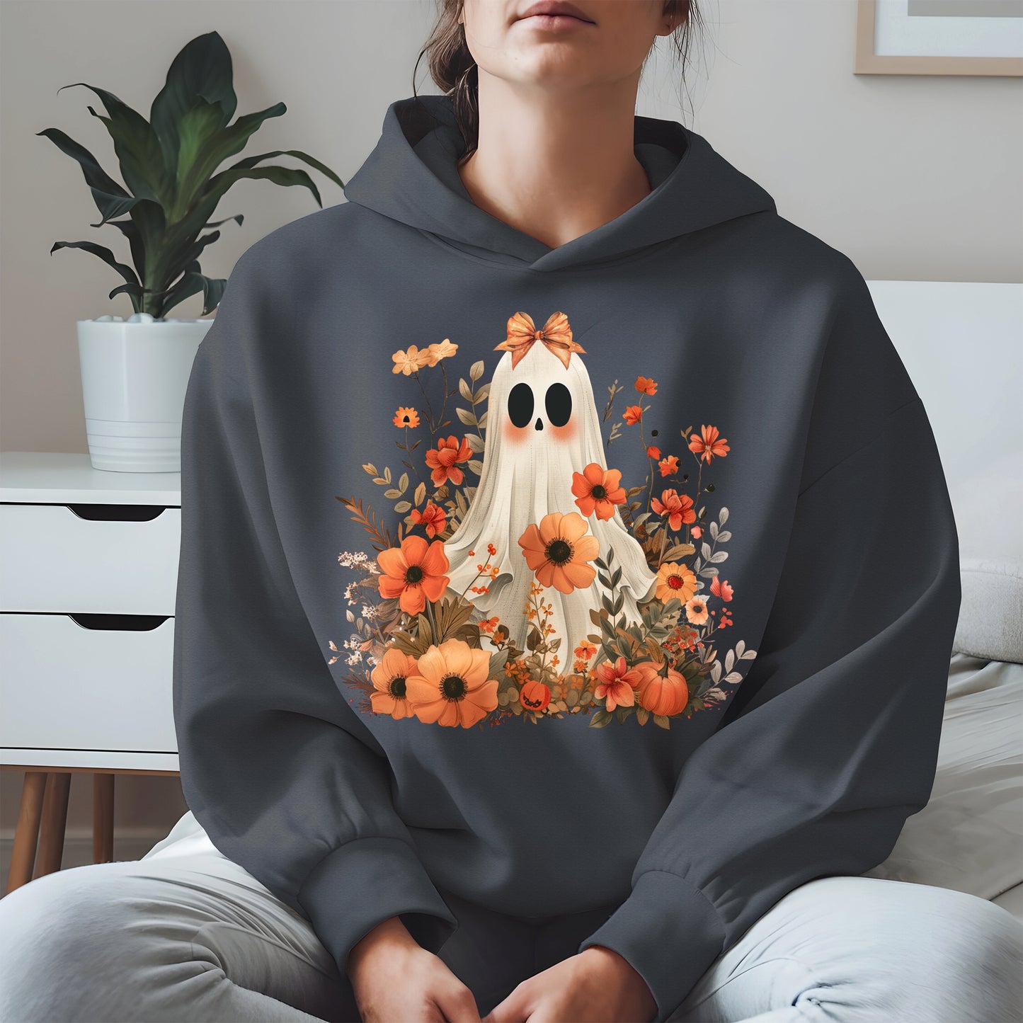 Autumn Ghost Floral Shirt Cute Fall Halloween Tee