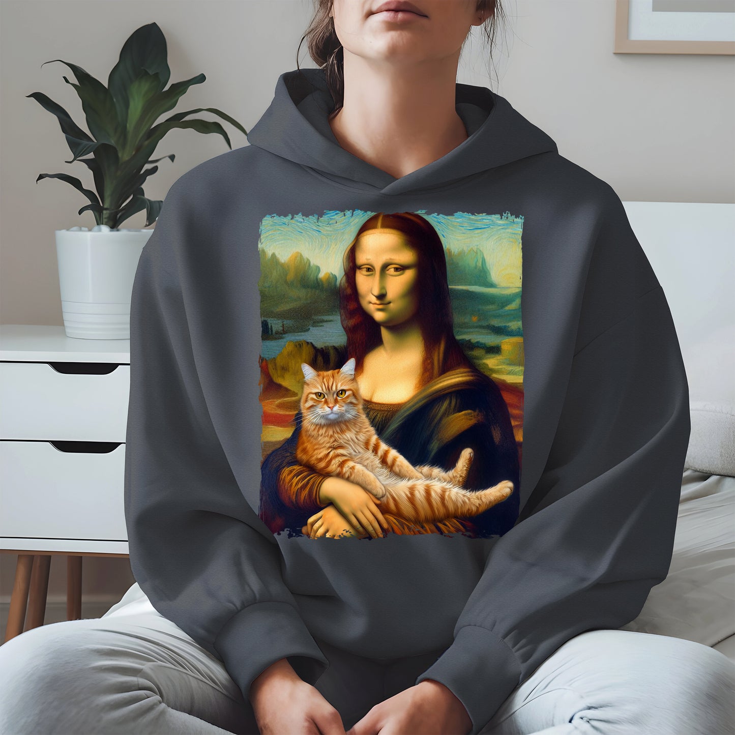 Mona Lisa Holding Orange Cat Shirt Hoodie Sweatshirt