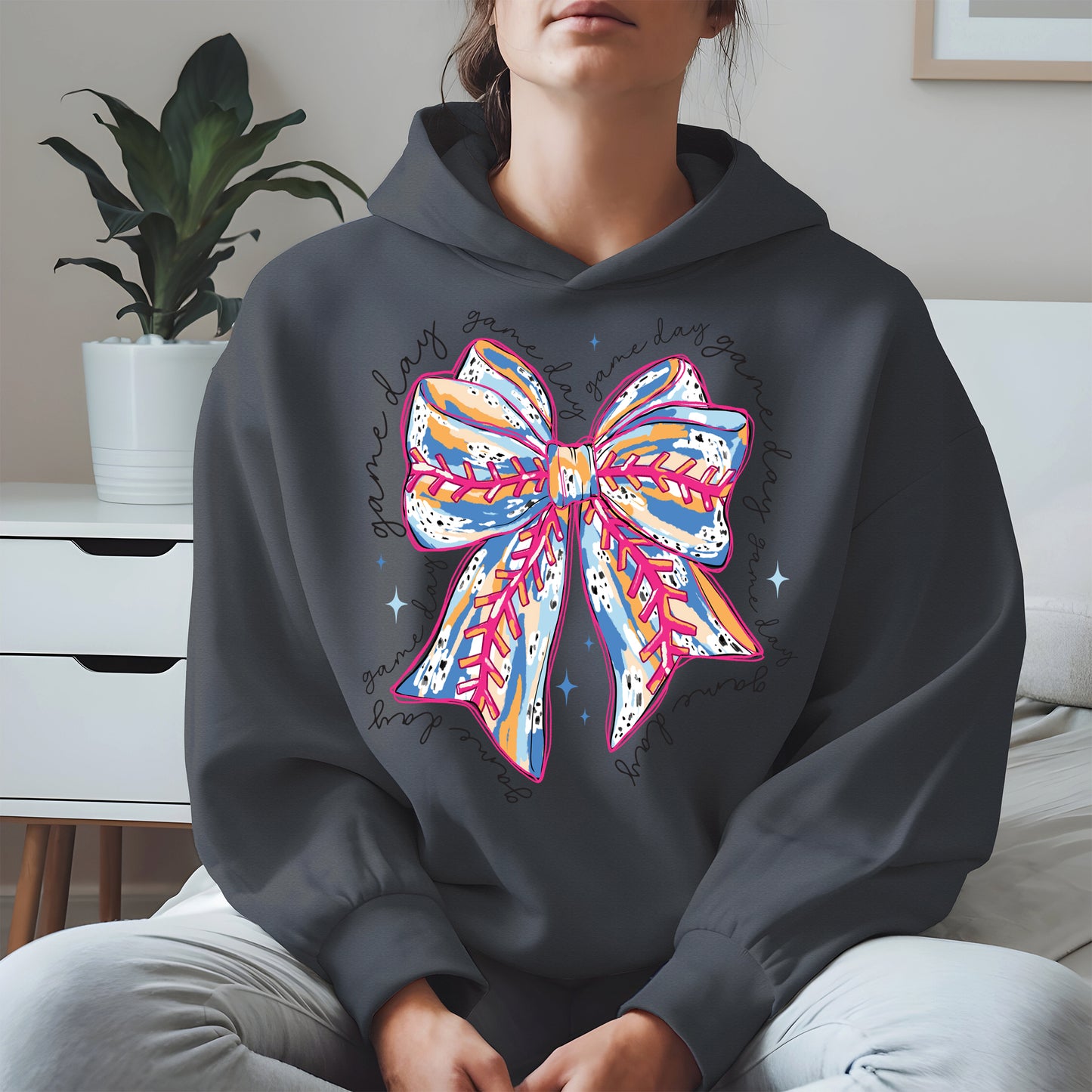 Game Day Bow Shirt Sport Tee Hoodie Sweatshirt for Baseball Fans