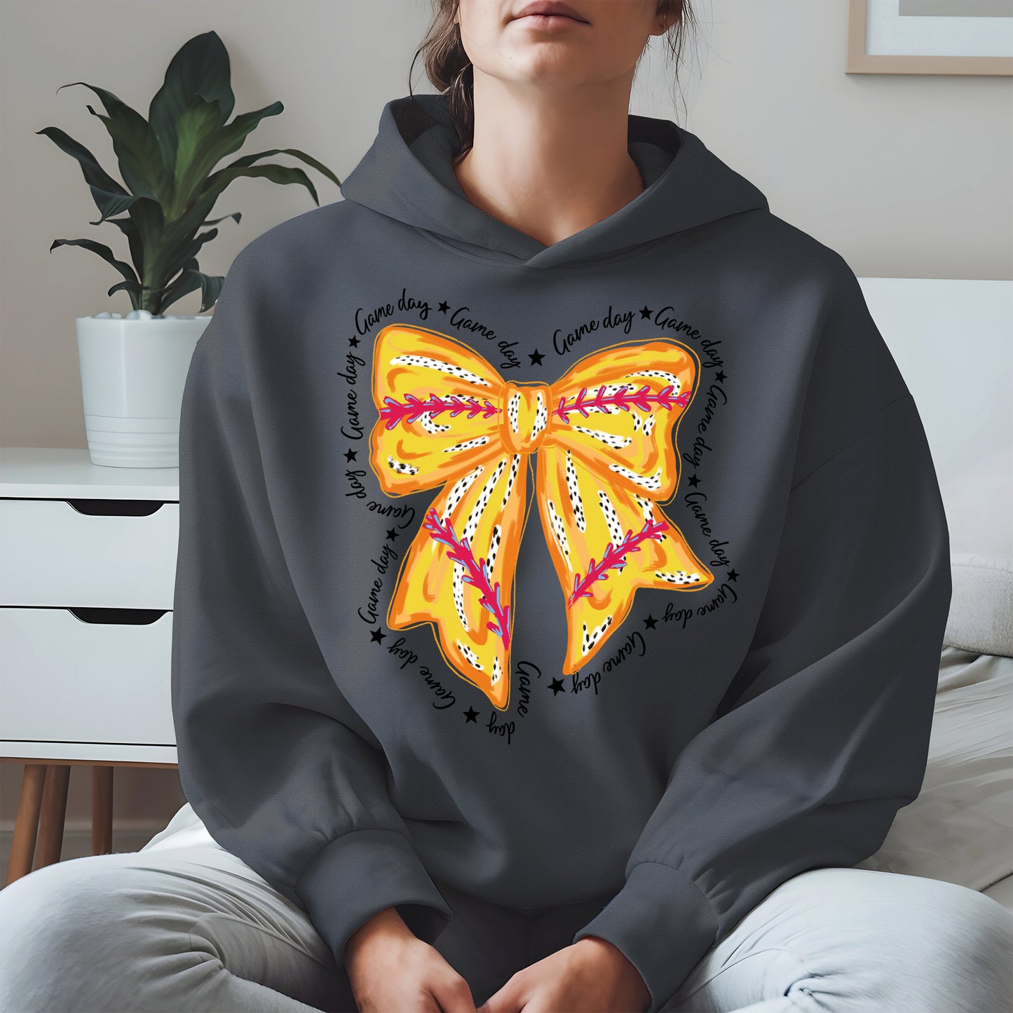 Yellow Baseball Bow Shirt Sport Tee Hoodie Sweatshirt Gift for Fans