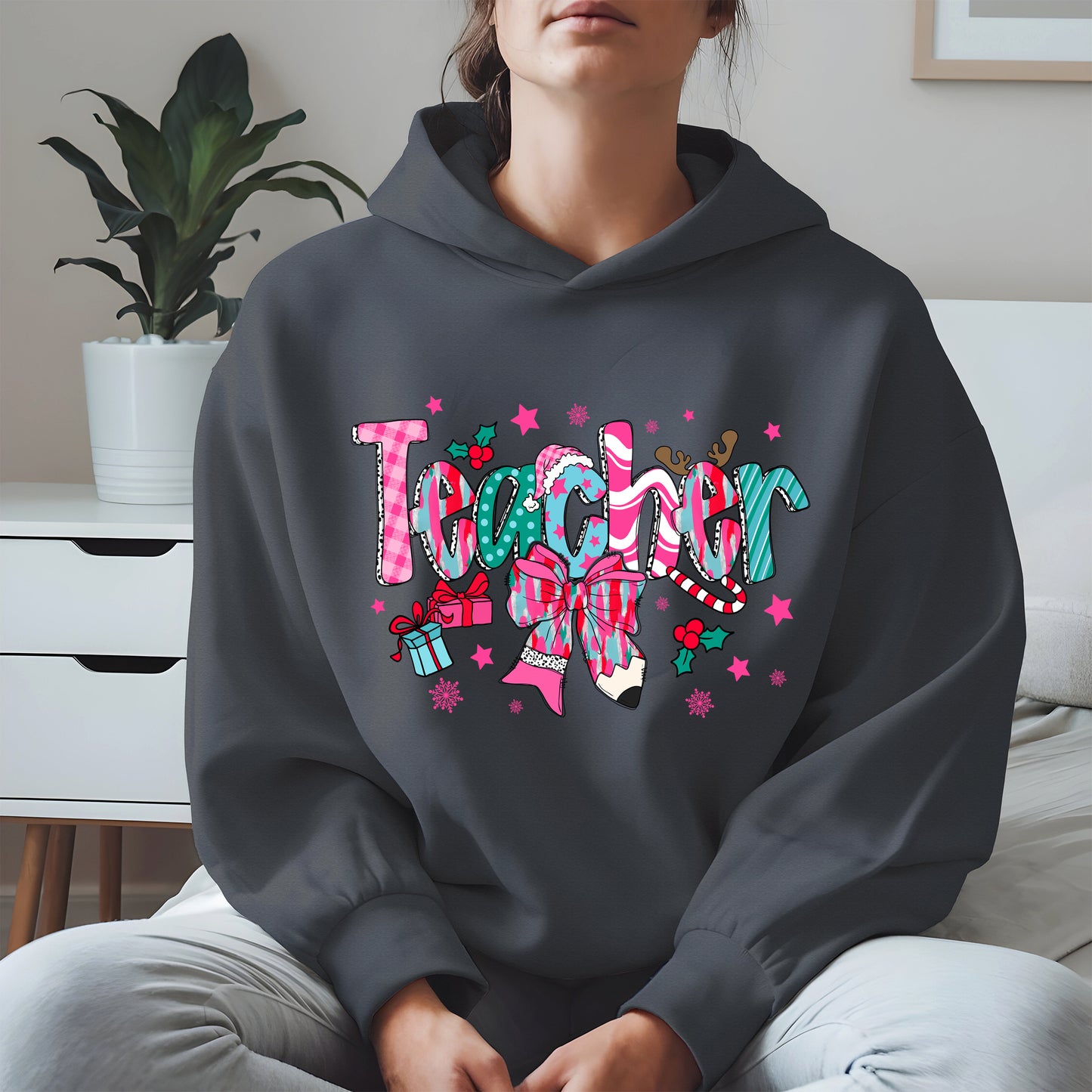 Christmas Teacher Shirt with Gifts and Bow