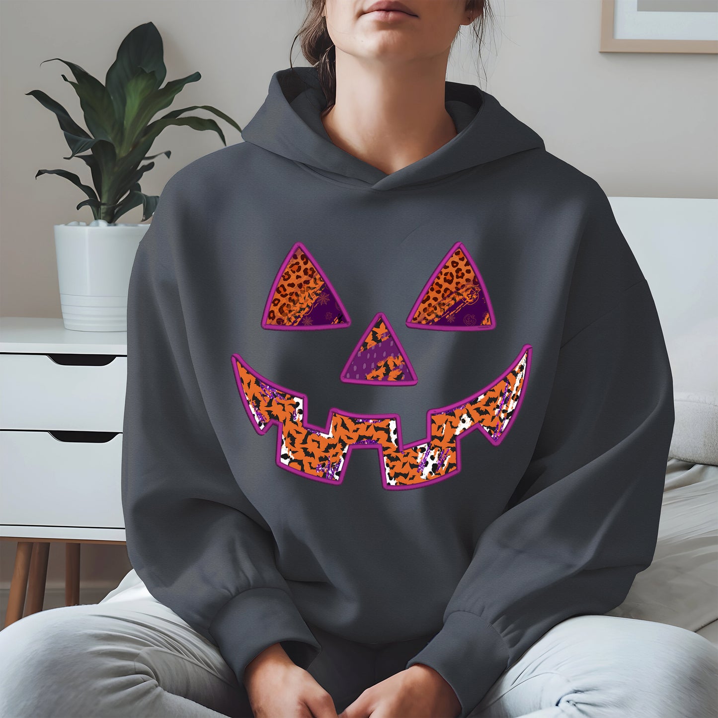 Pumpkin Face Faux Embroidery shirt