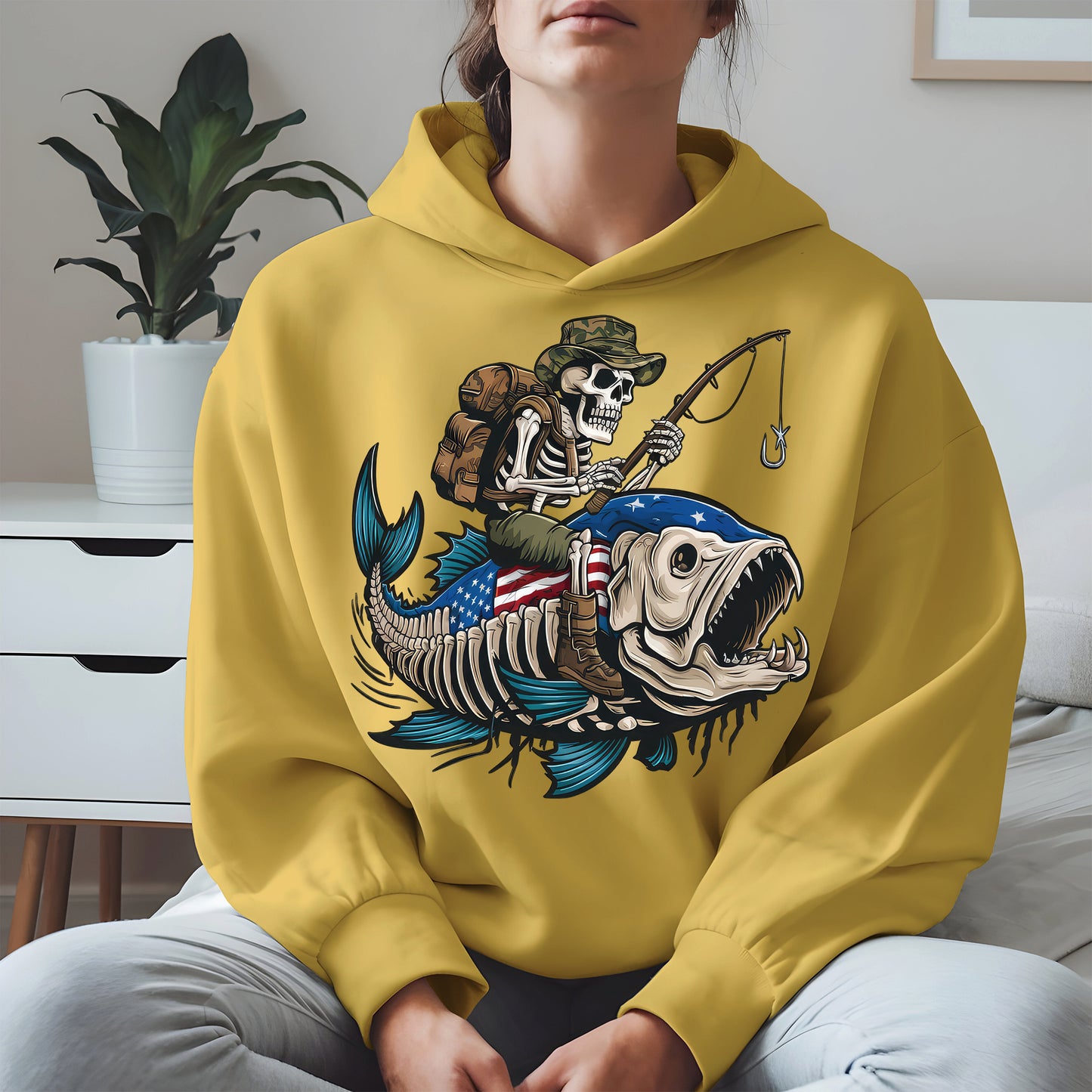 Patriotic Skeleton Fishing Shirt Hoodie Sweatshirt