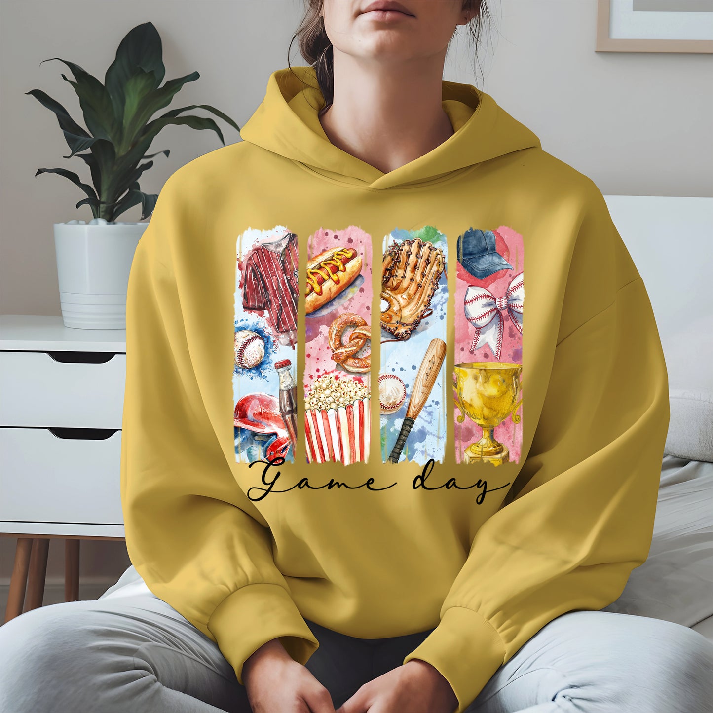 Watercolor Hotdog, Bat & Trophy Baseball Sport Shirt