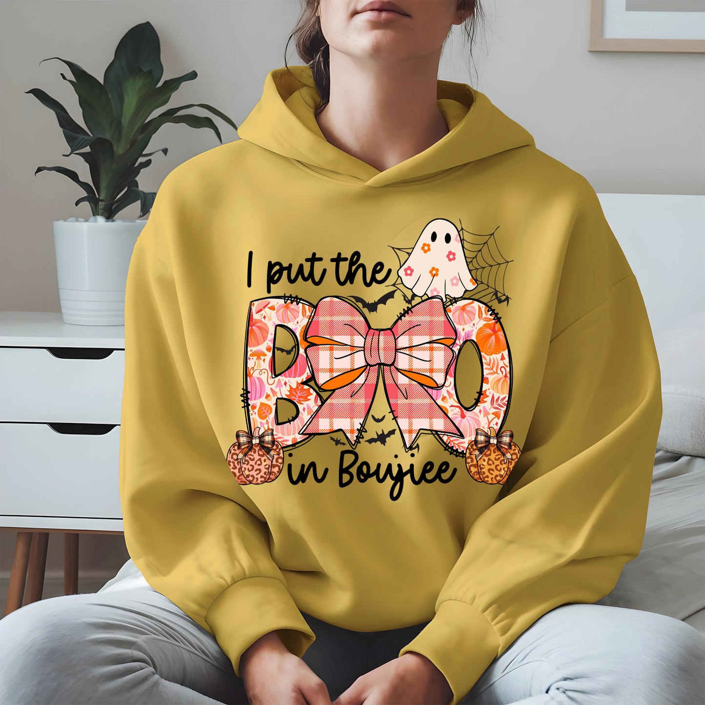 BOO Cute Halloween Shirt Hoodie Sweatshirt with Ghost and Bow