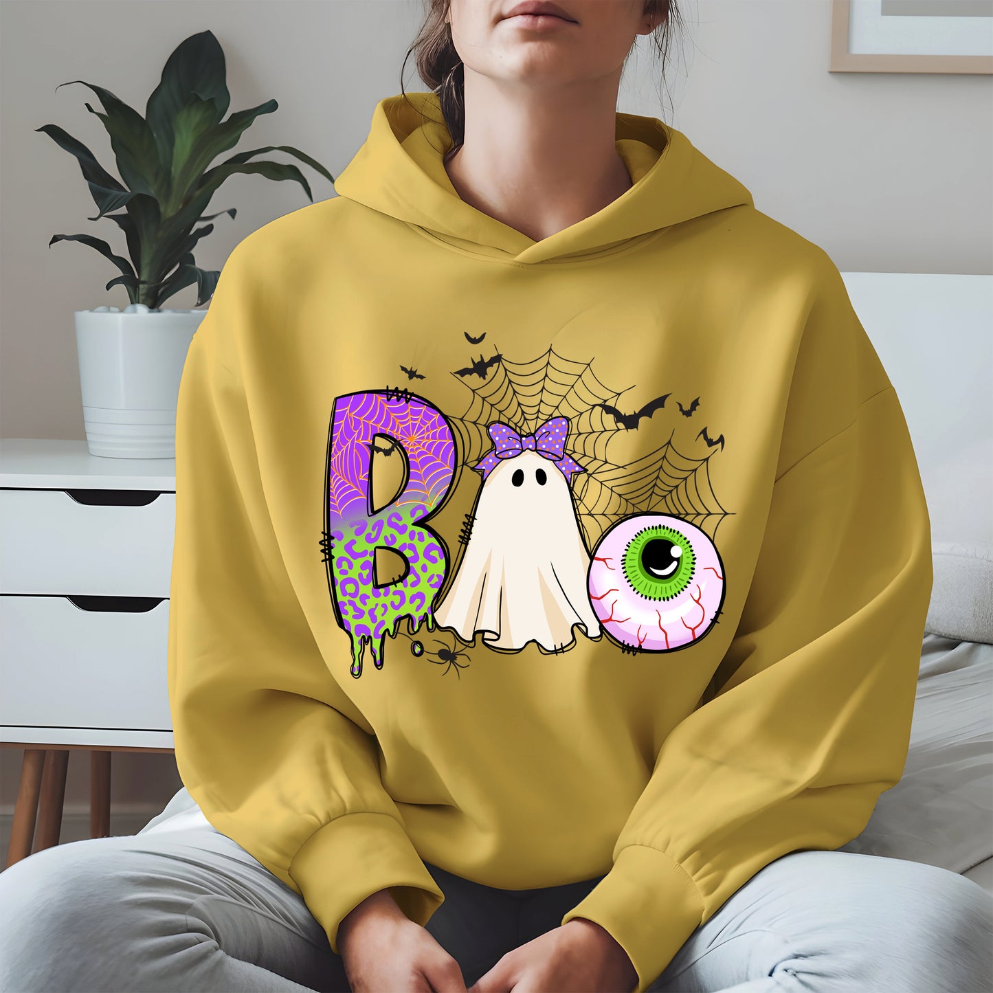 BOO Ghost Eyeball Shirt Hoodie Sweatshirt for Halloween Fun