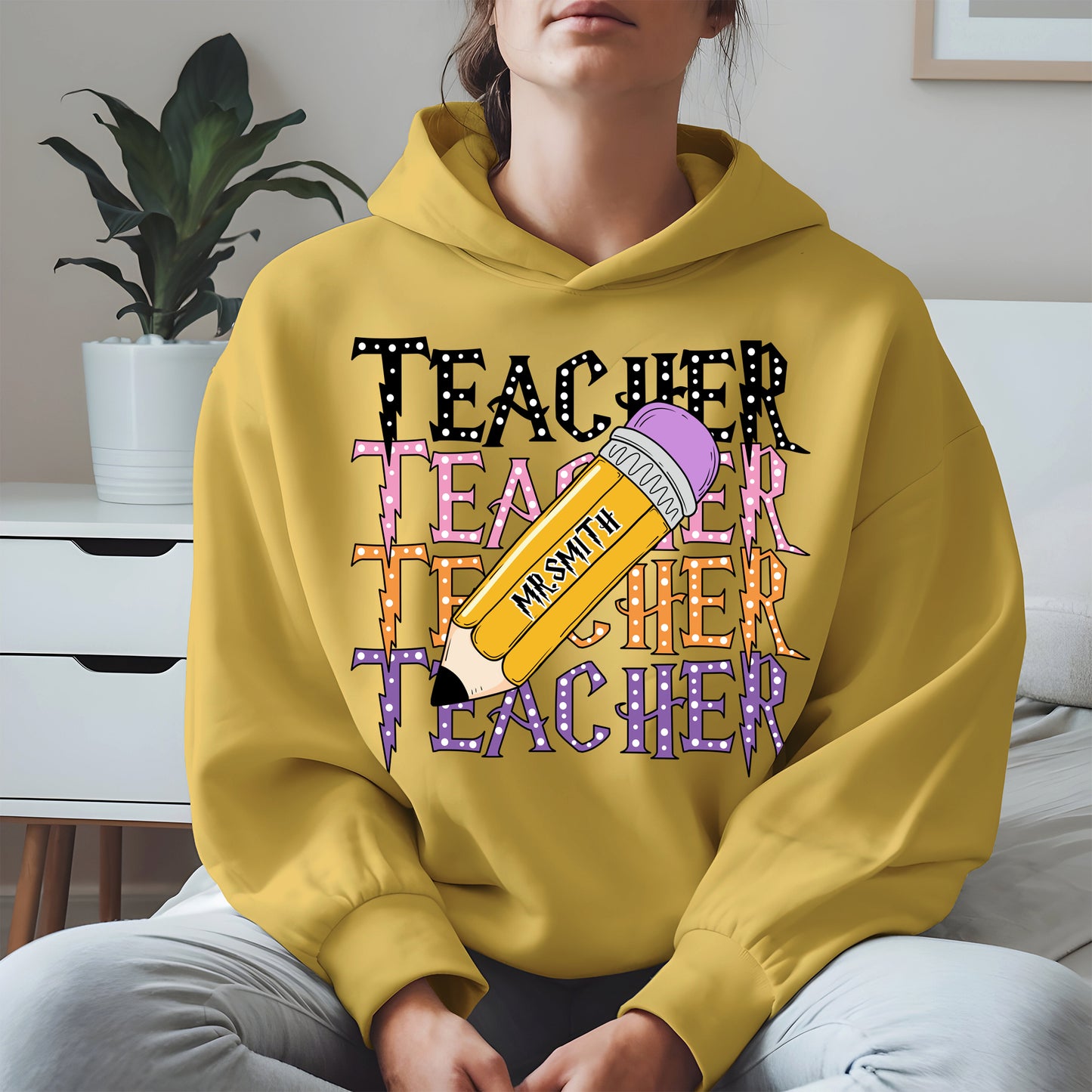 Retro Teacher Shirt with Personalized Pencil Name
