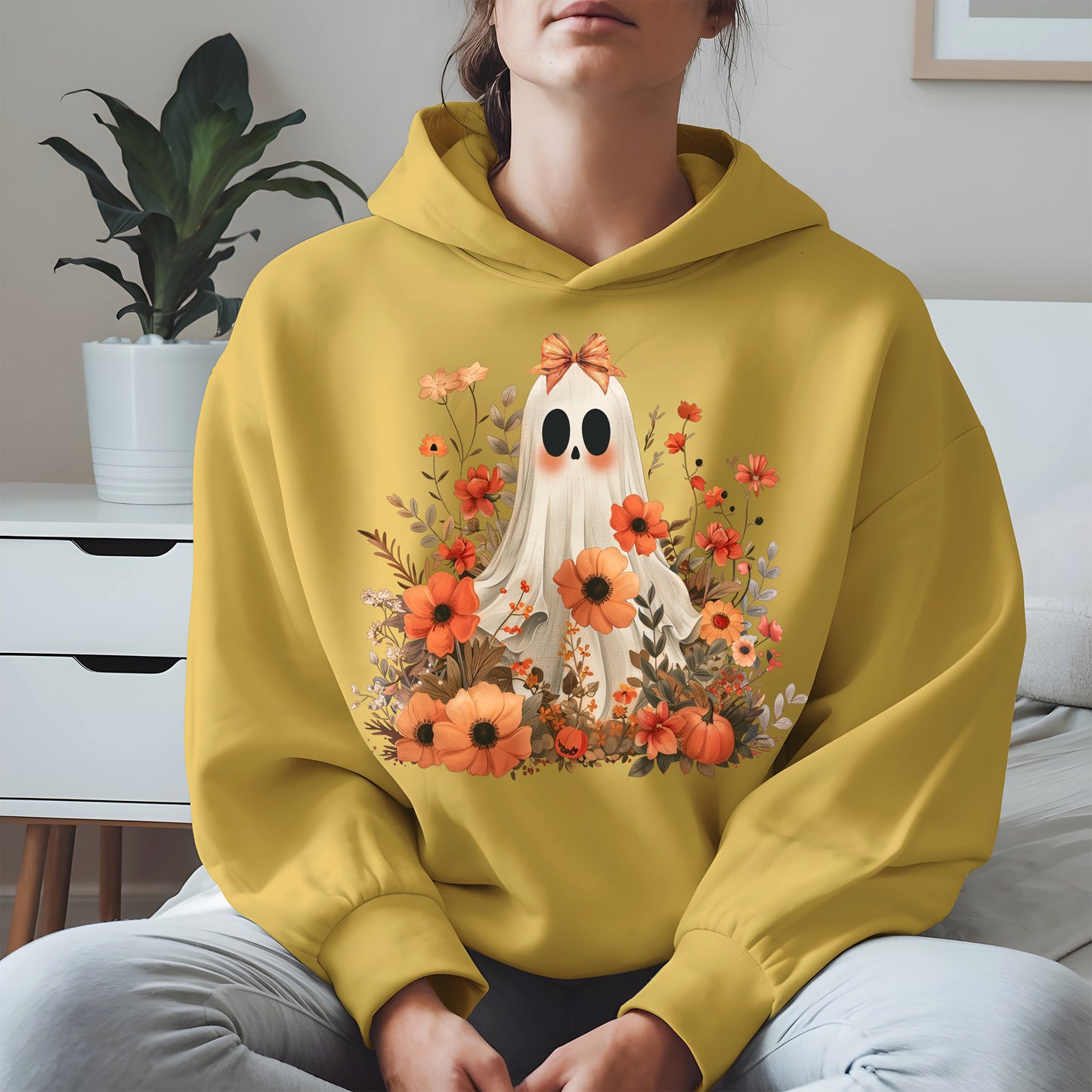 Autumn Ghost Floral Shirt Cute Fall Halloween Tee