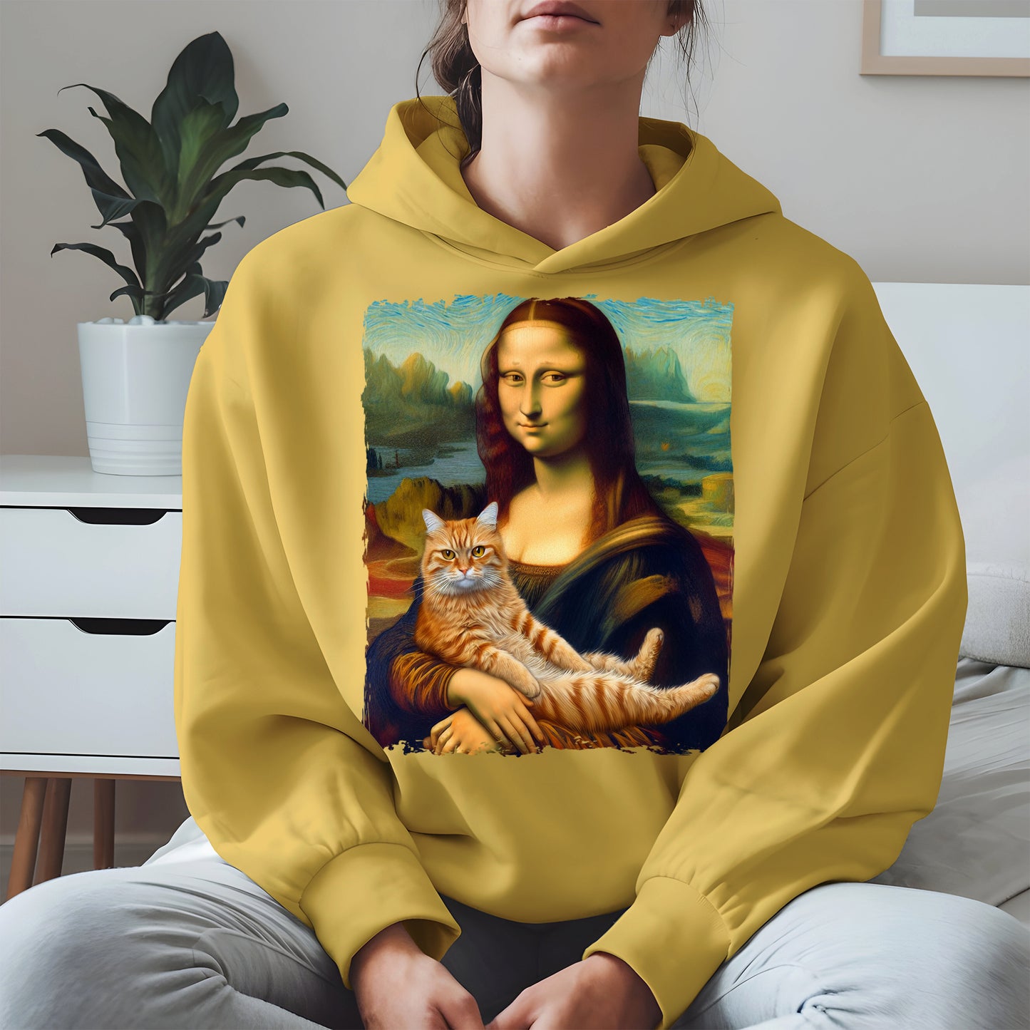 Mona Lisa Holding Orange Cat Shirt Hoodie Sweatshirt