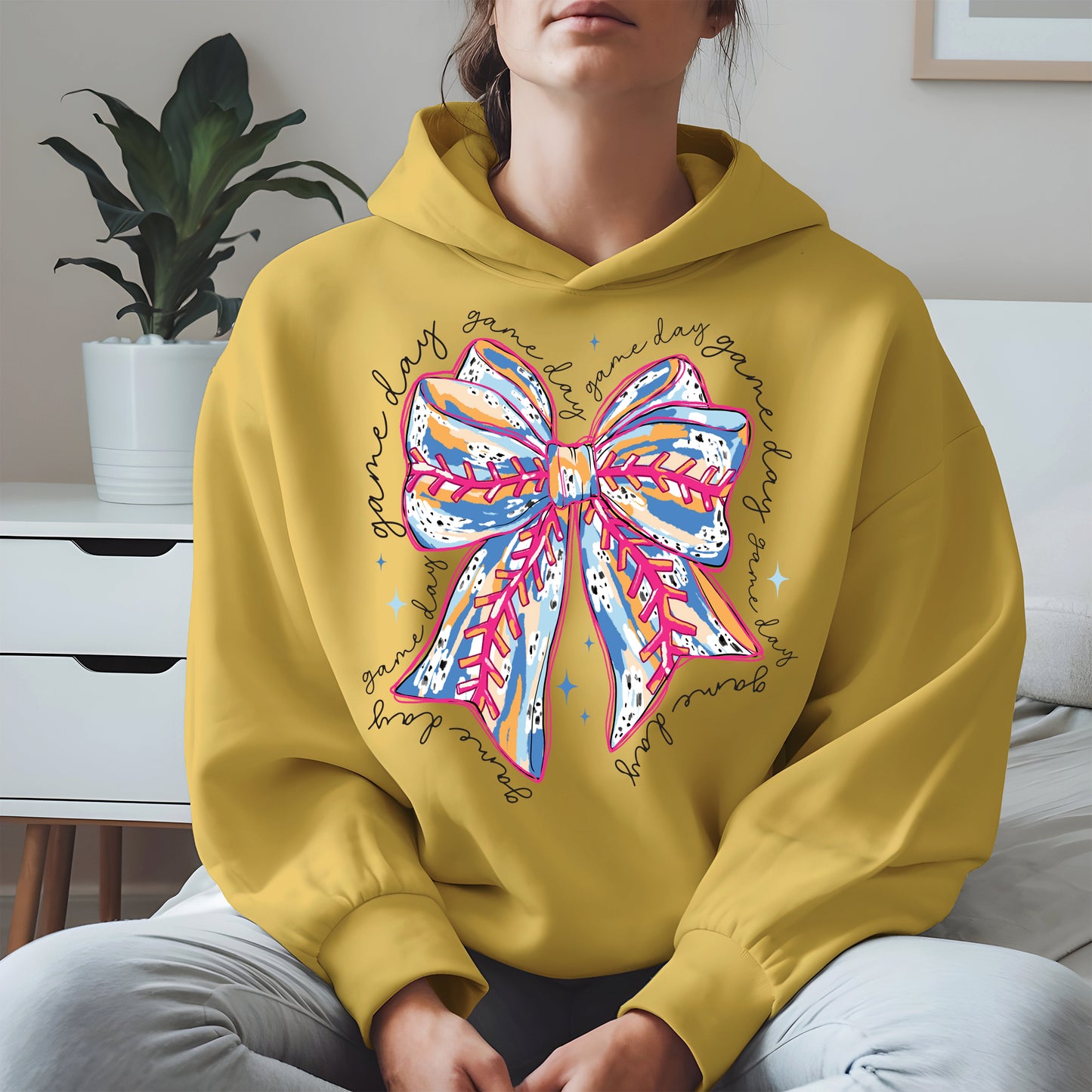 Game Day Bow Shirt Sport Tee Hoodie Sweatshirt for Baseball Fans