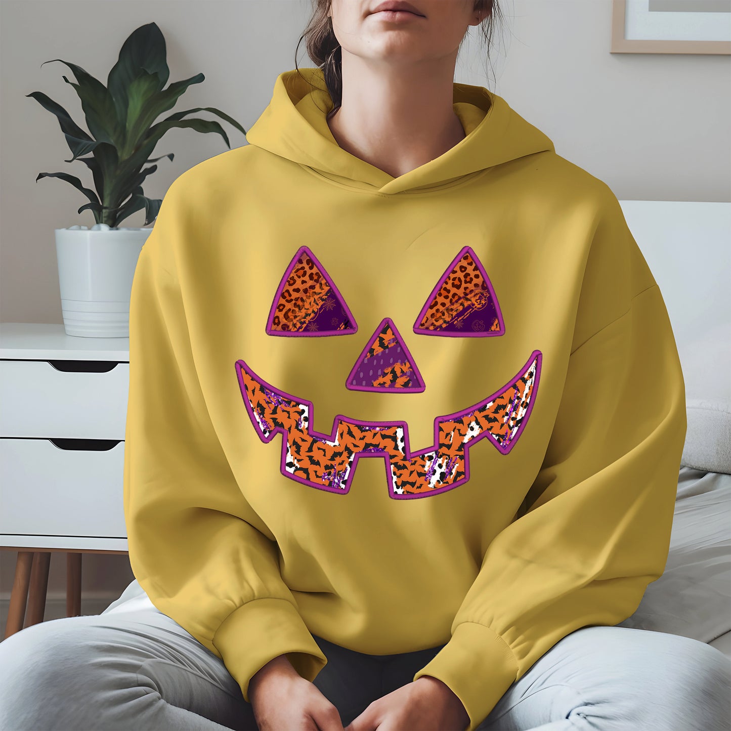 Pumpkin Face Faux Embroidery shirt