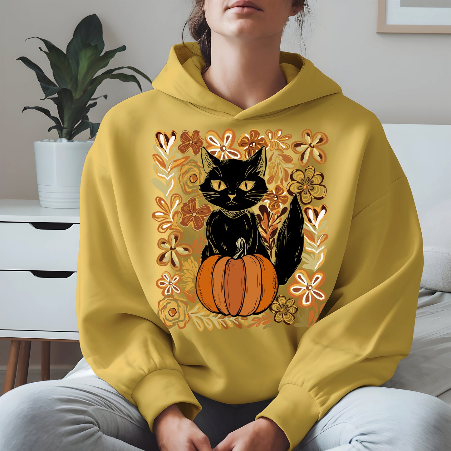 Floral Black cat Pumpkin halloween shirt