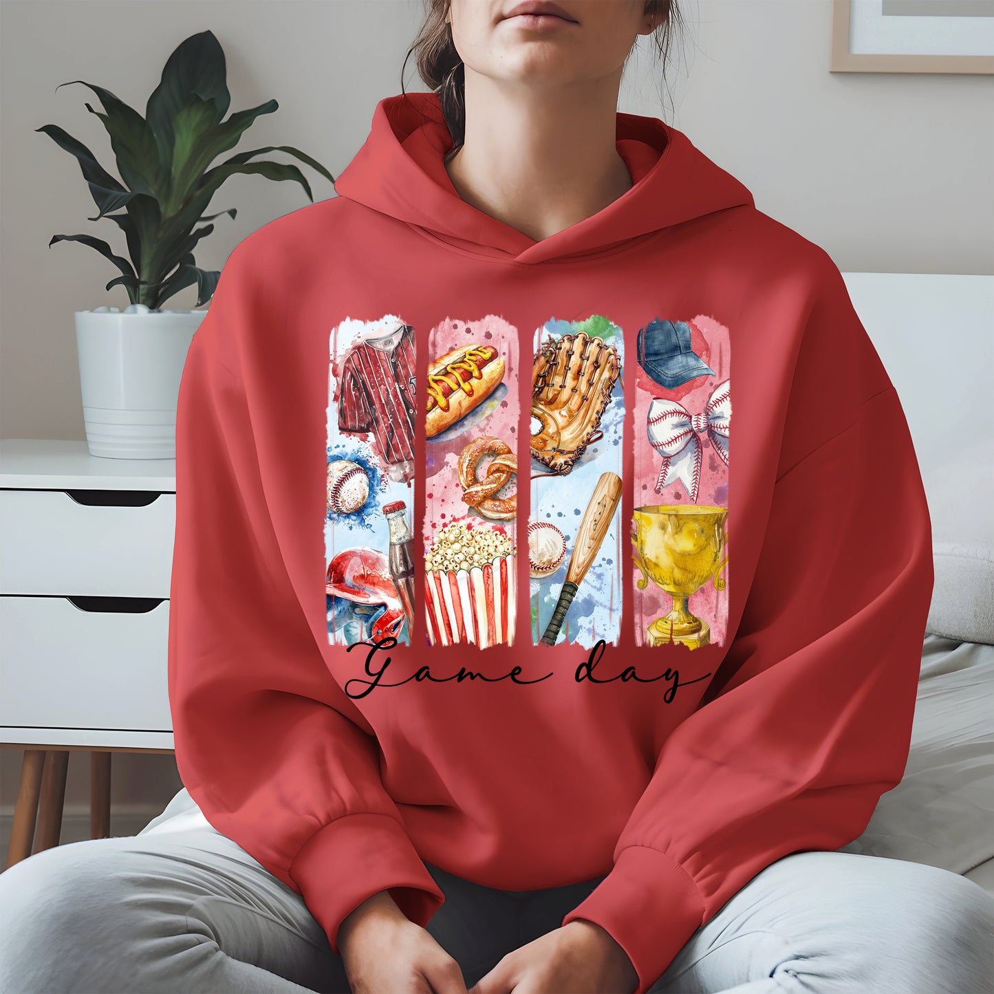 Watercolor Hotdog, Bat & Trophy Baseball Sport Shirt