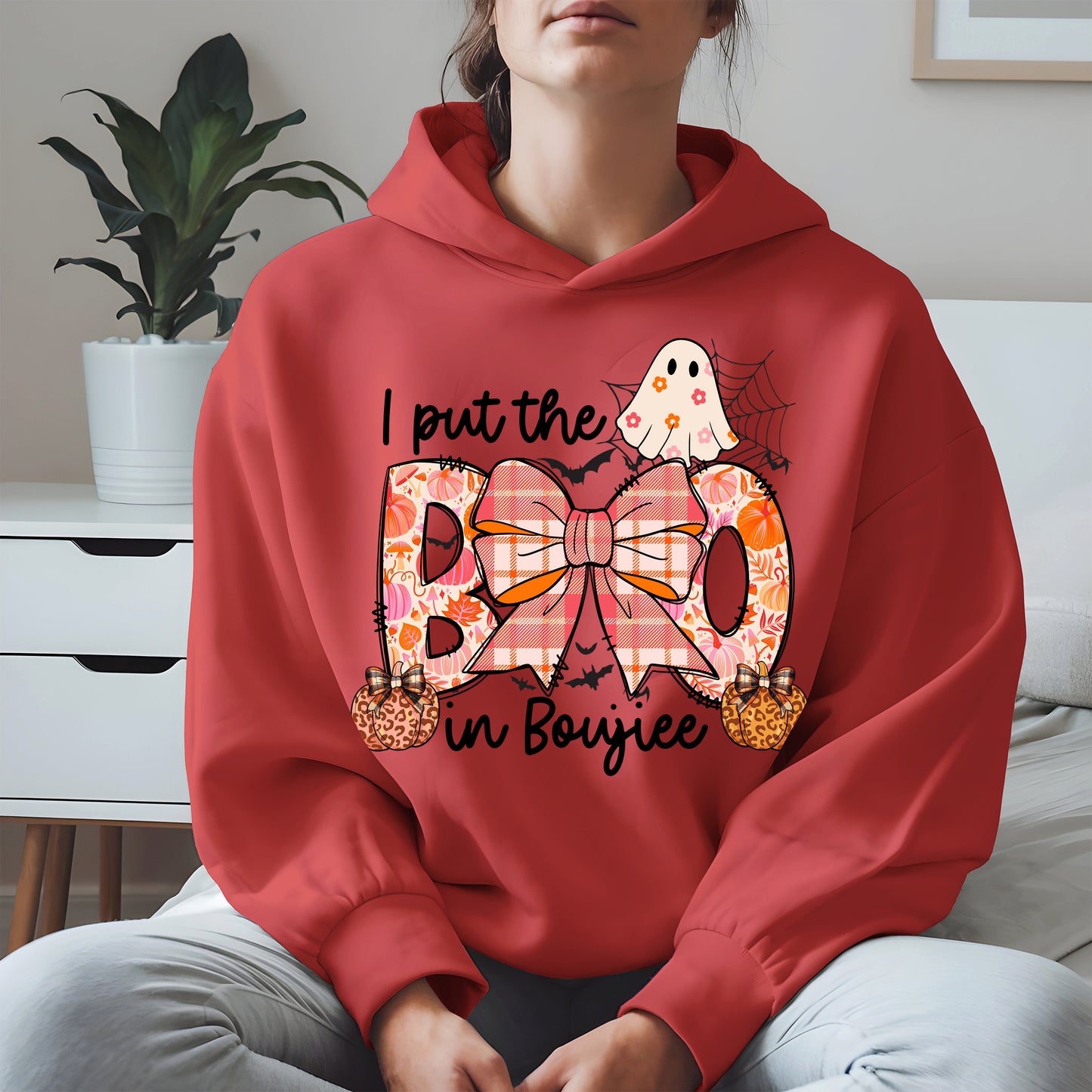 BOO Cute Halloween Shirt Hoodie Sweatshirt with Ghost and Bow