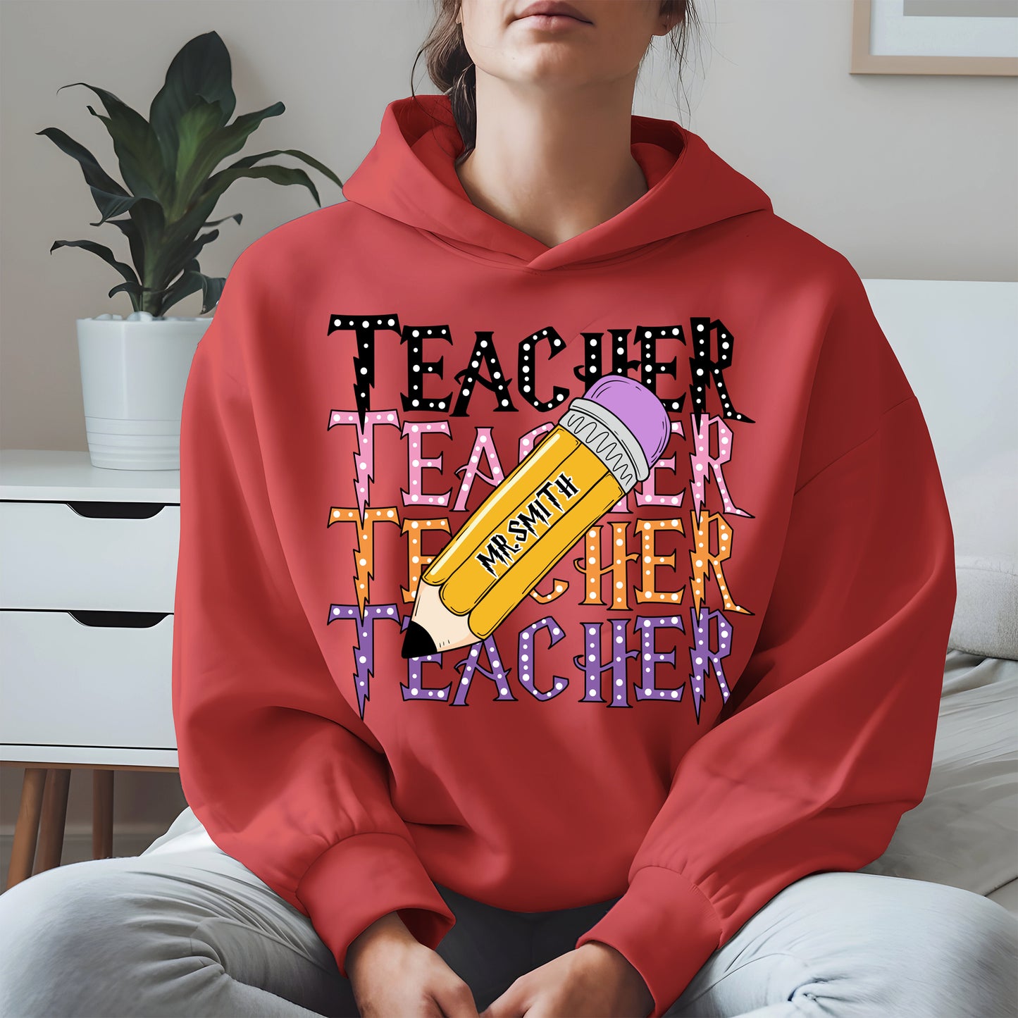 Retro Teacher Shirt with Personalized Pencil Name