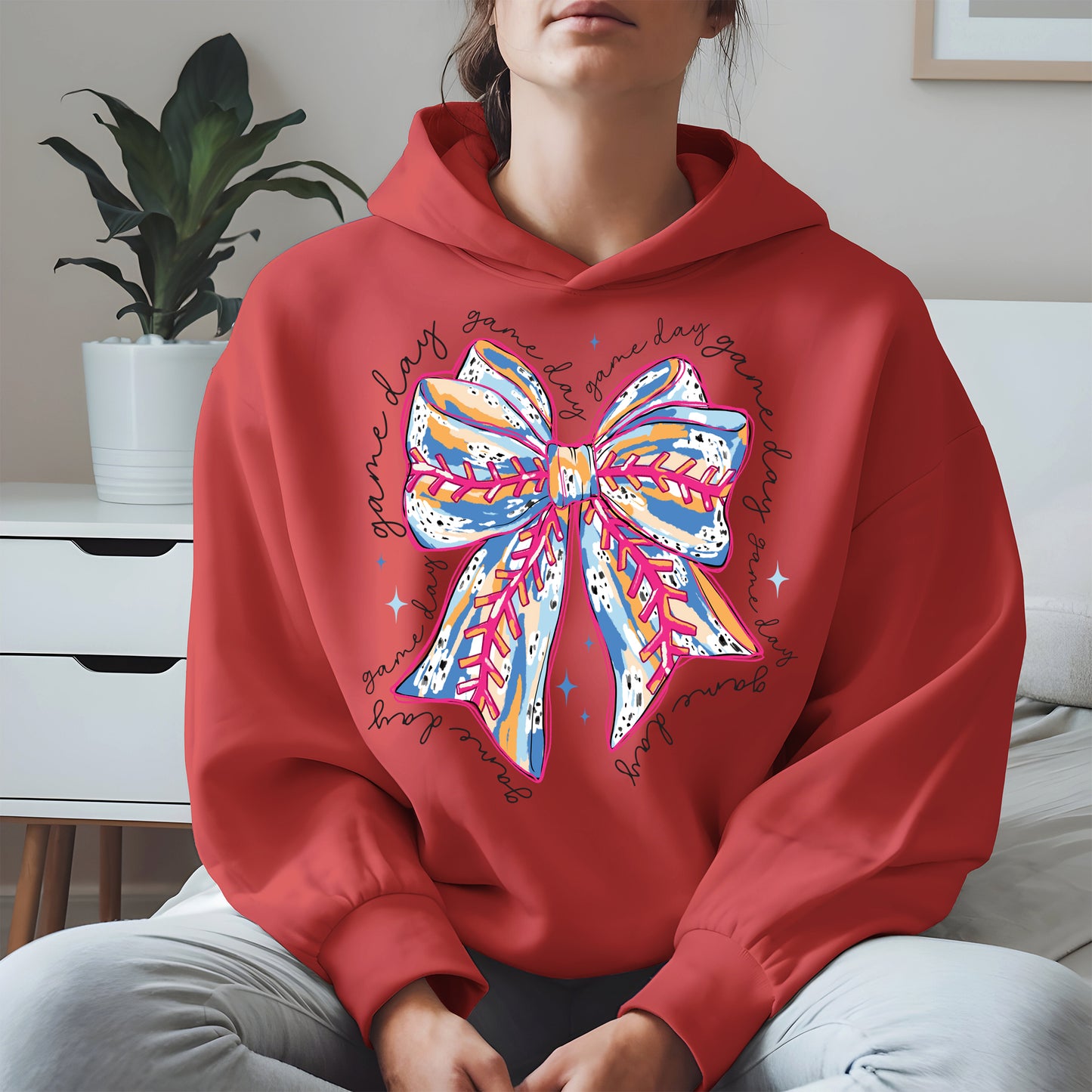 Game Day Bow Shirt Sport Tee Hoodie Sweatshirt for Baseball Fans