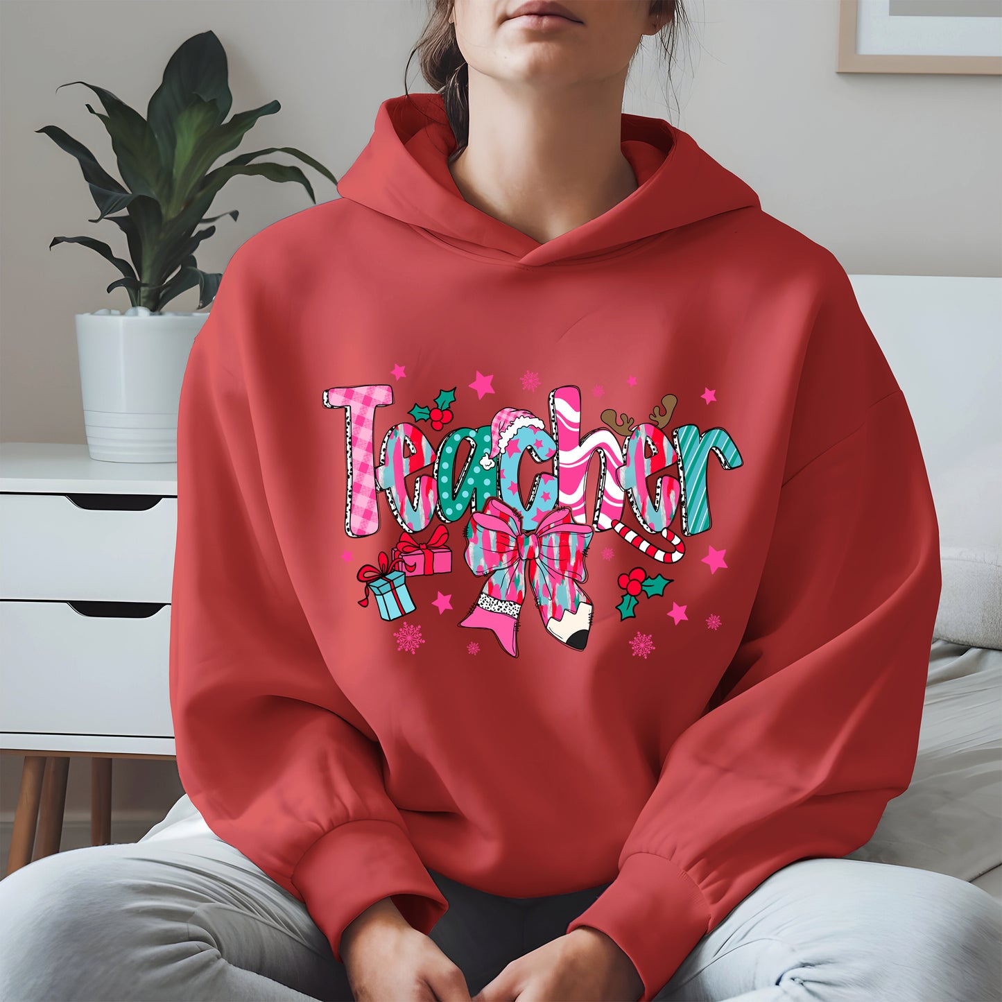 Christmas Teacher Shirt with Gifts and Bow