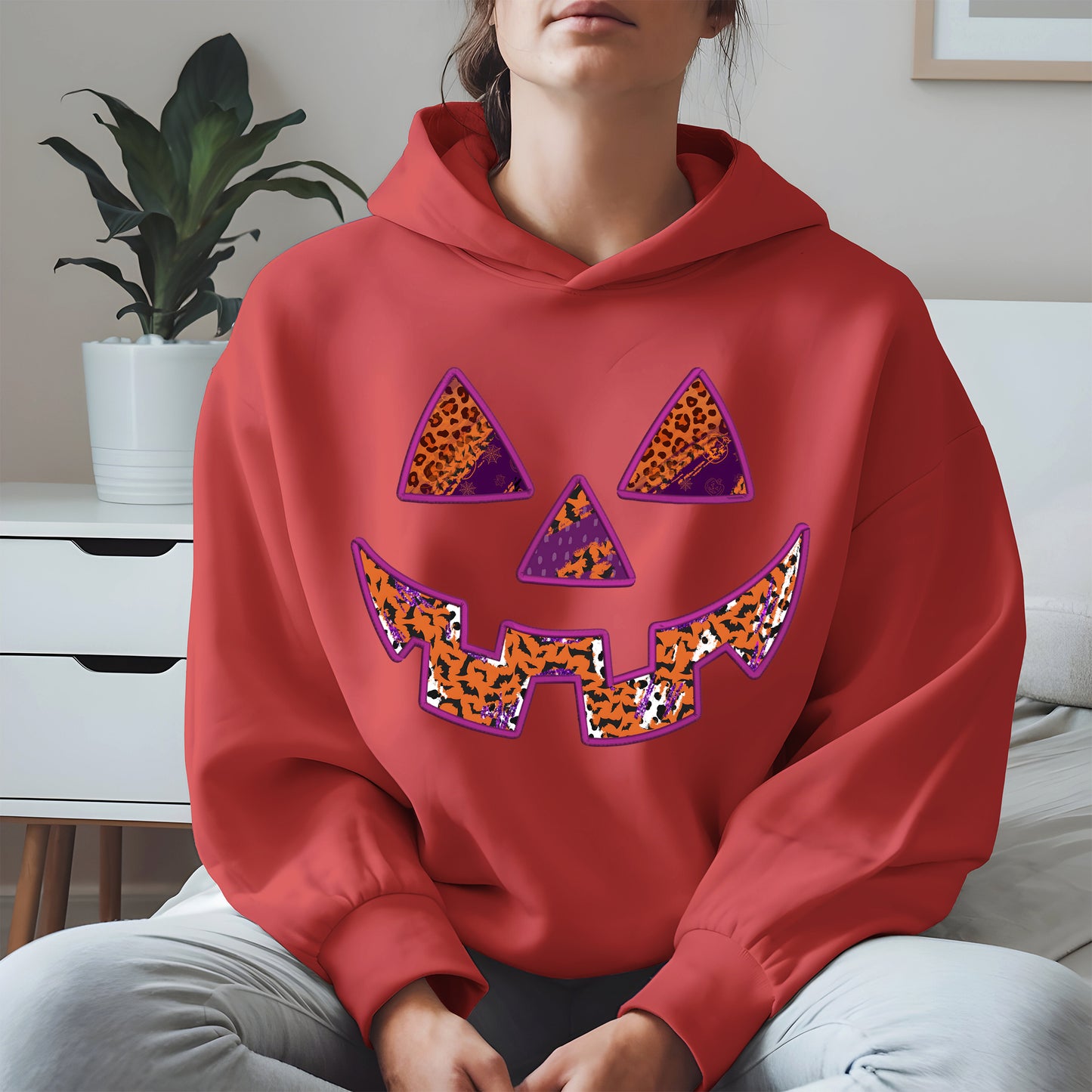 Pumpkin Face Faux Embroidery shirt