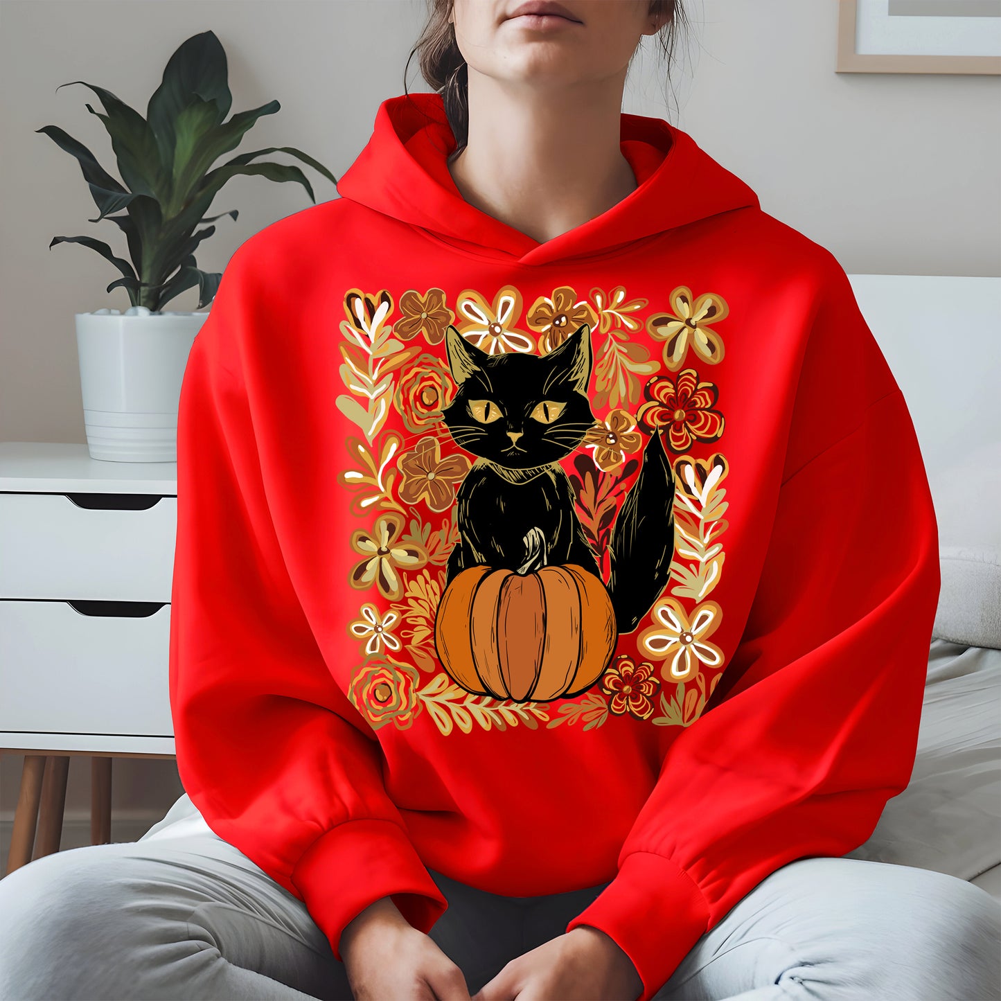 Floral Black cat Pumpkin halloween shirt