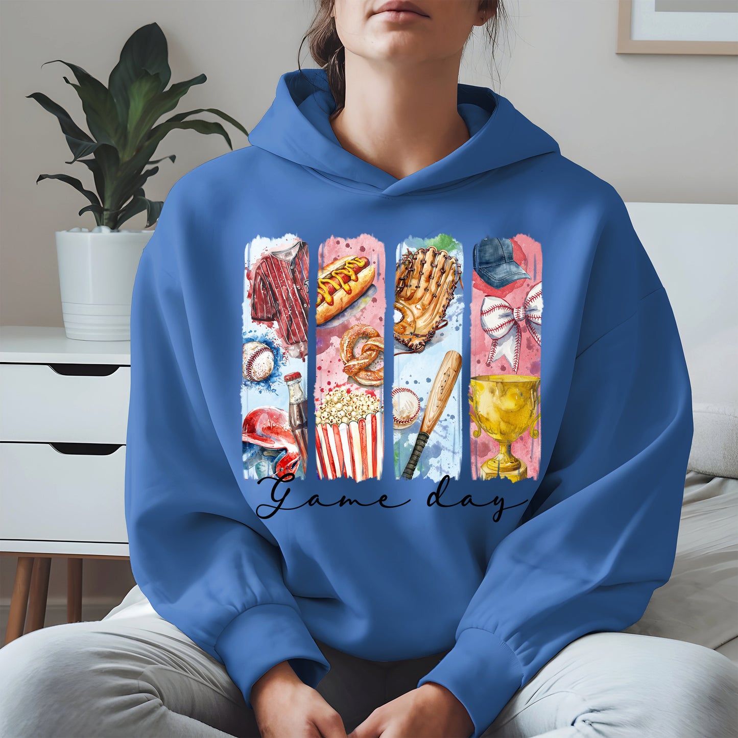 Watercolor Hotdog, Bat & Trophy Baseball Sport Shirt