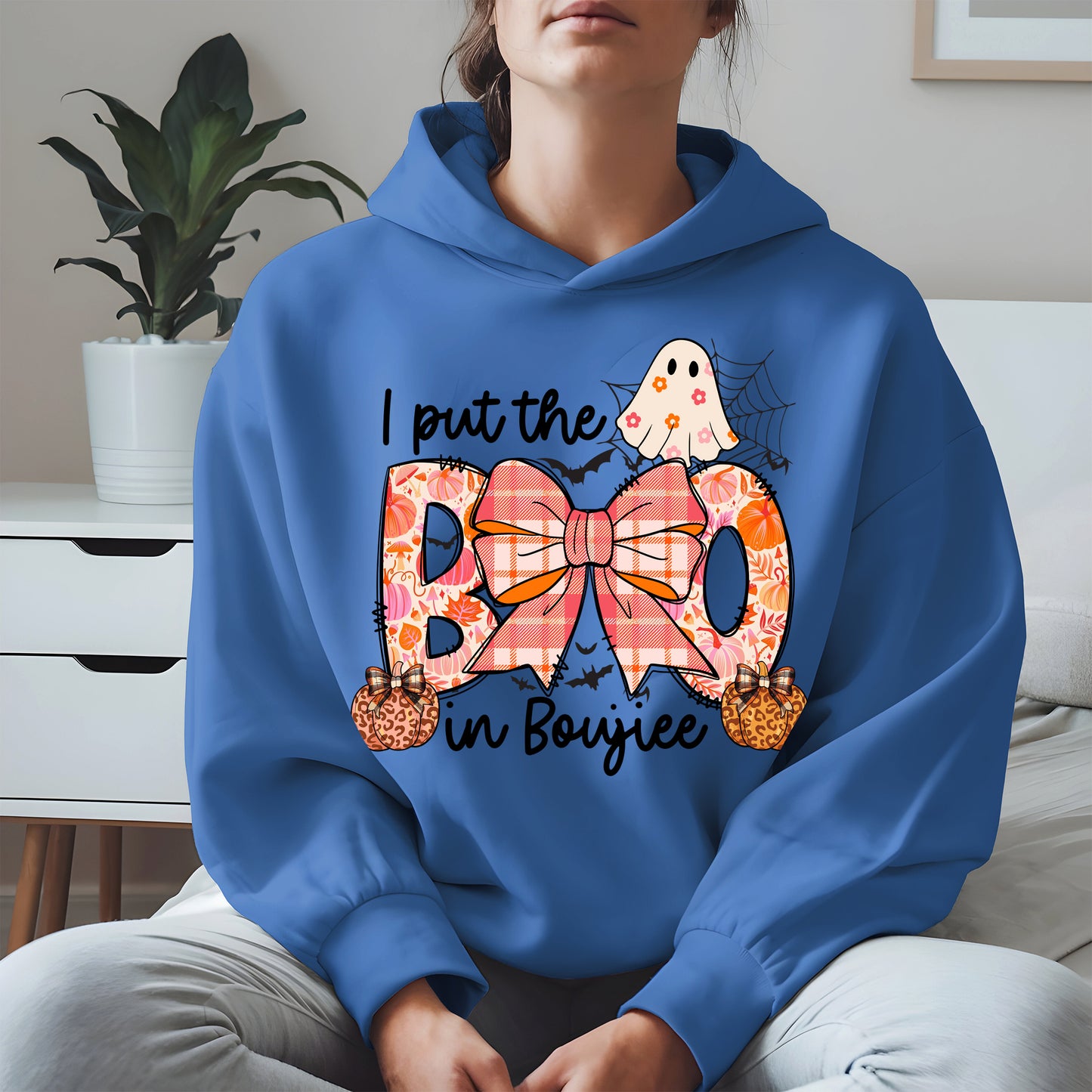 BOO Cute Halloween Shirt Hoodie Sweatshirt with Ghost and Bow