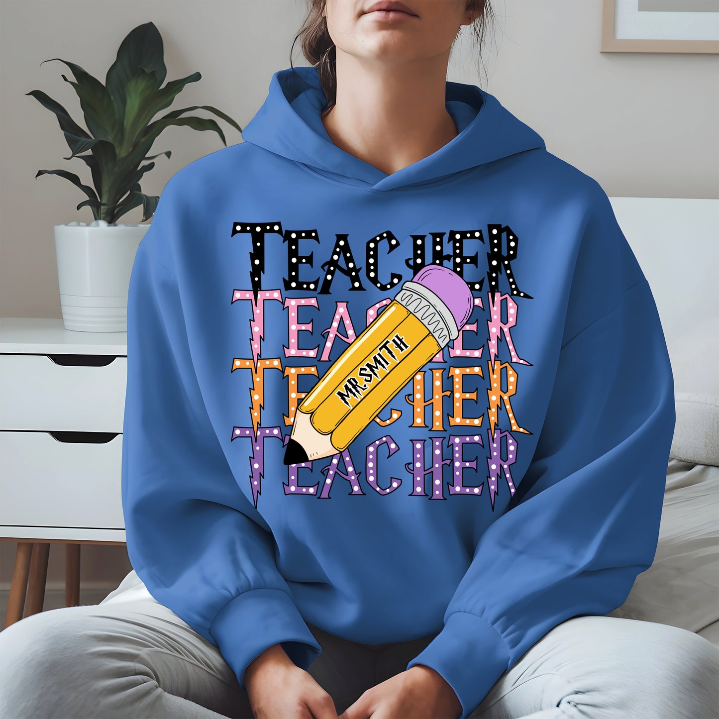 Retro Teacher Shirt with Personalized Pencil Name
