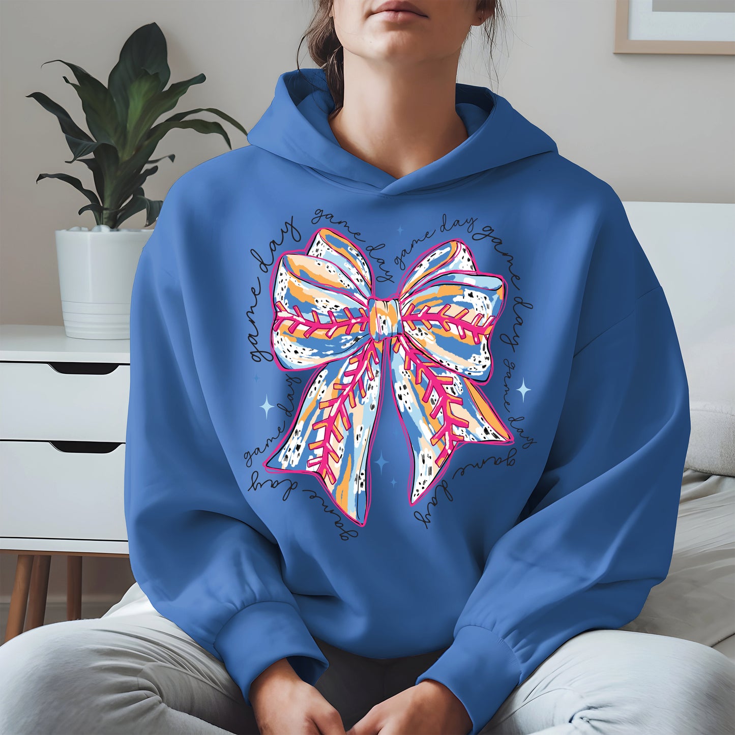 Game Day Bow Shirt Sport Tee Hoodie Sweatshirt for Baseball Fans