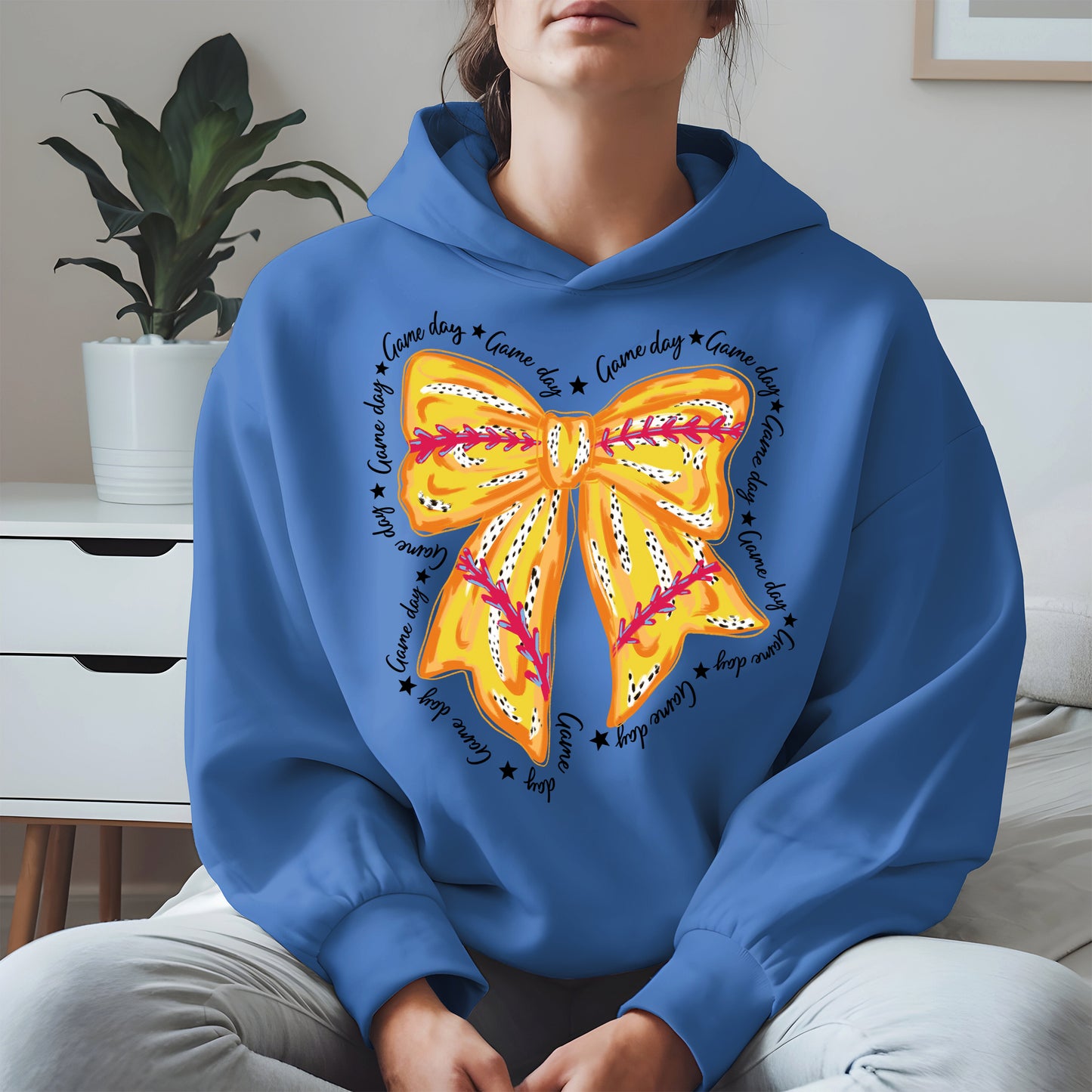 Yellow Baseball Bow Shirt Sport Tee Hoodie Sweatshirt Gift for Fans
