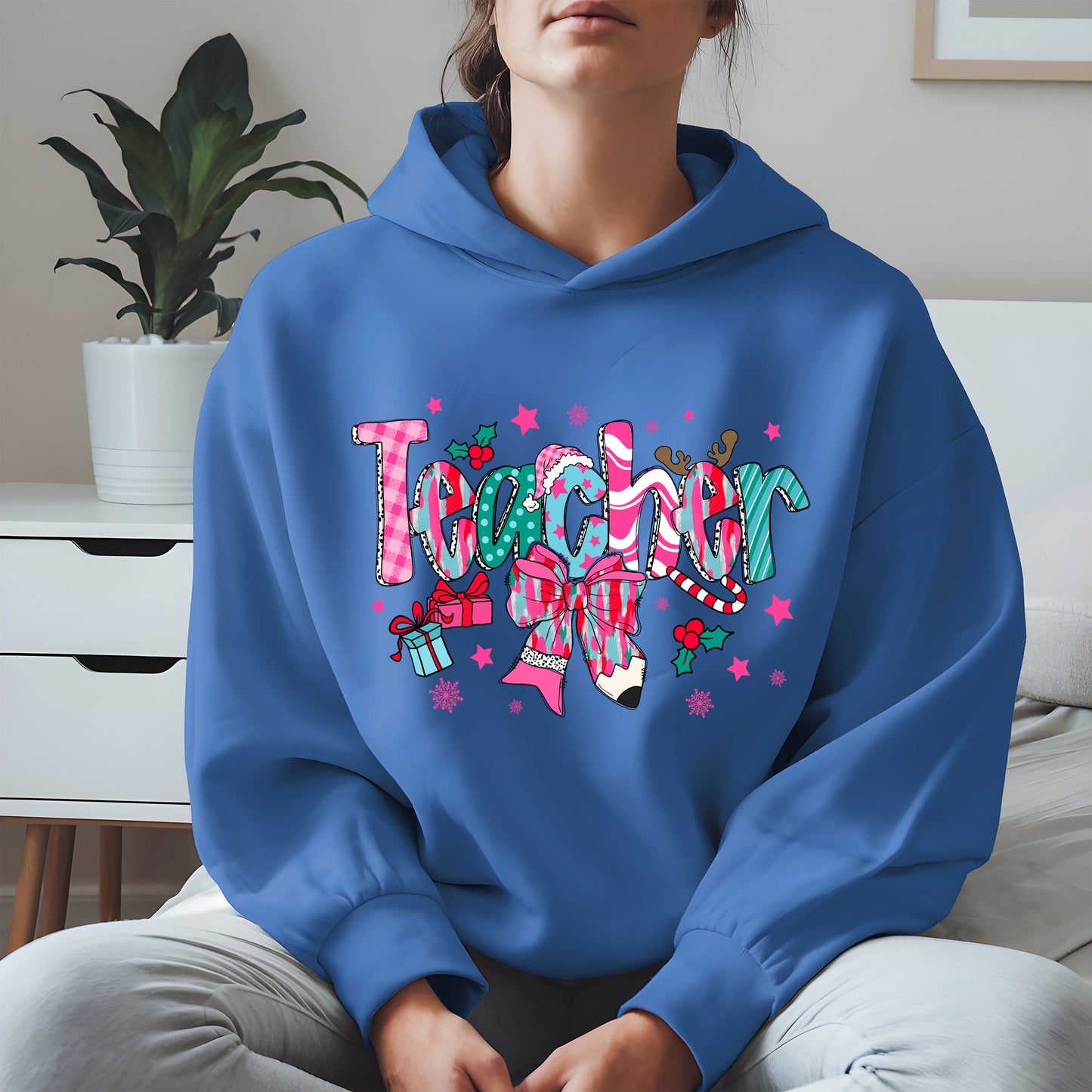 Christmas Teacher Shirt with Gifts and Bow