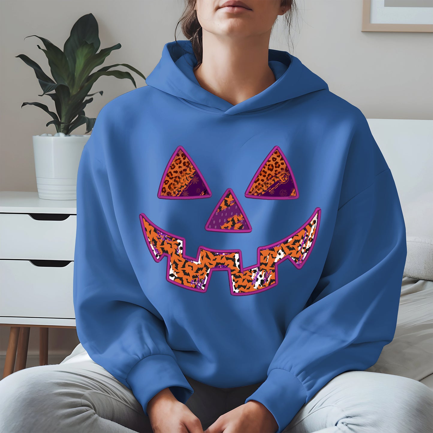 Pumpkin Face Faux Embroidery shirt
